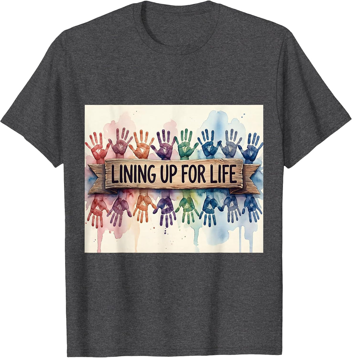 Lining Up for Life Preschool Teacher Design T-Shirt - Dark Heather Grey