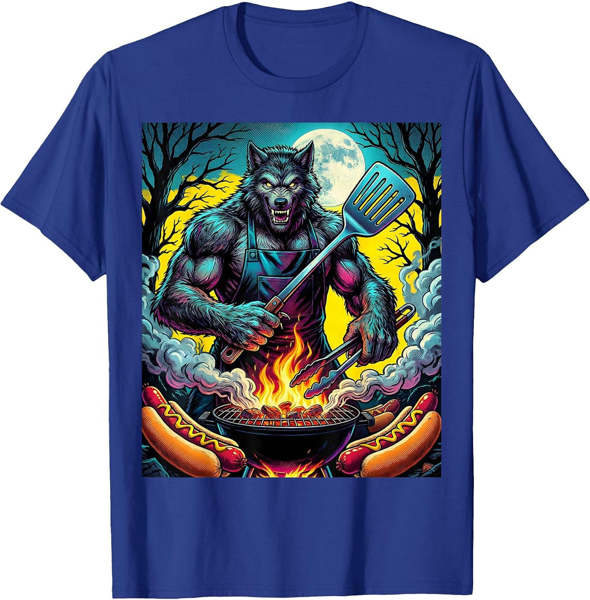 Werewolf Dad Backyard Cookout Halloween Design T-Shirt - Royal Blue