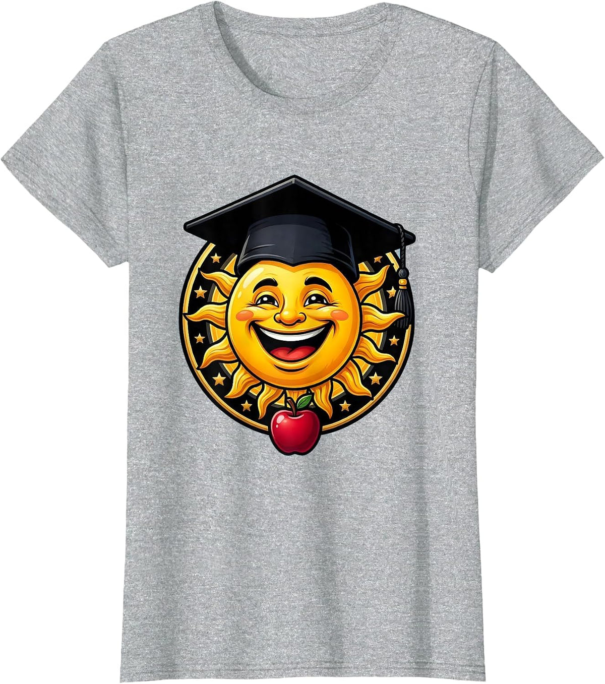 First Grade Teacher Smiling Sun Graduation Cap T-Shirt - Heather Grey