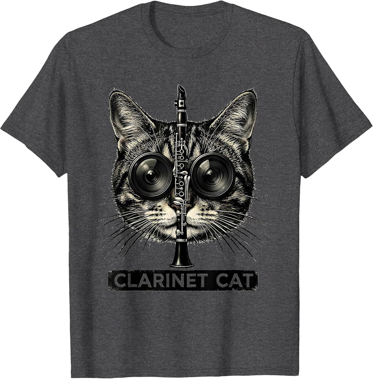 Men's Clarinet Cat Funny Cat Musician Gift for Clarinet Players T-Shirt - Dark Heather Grey