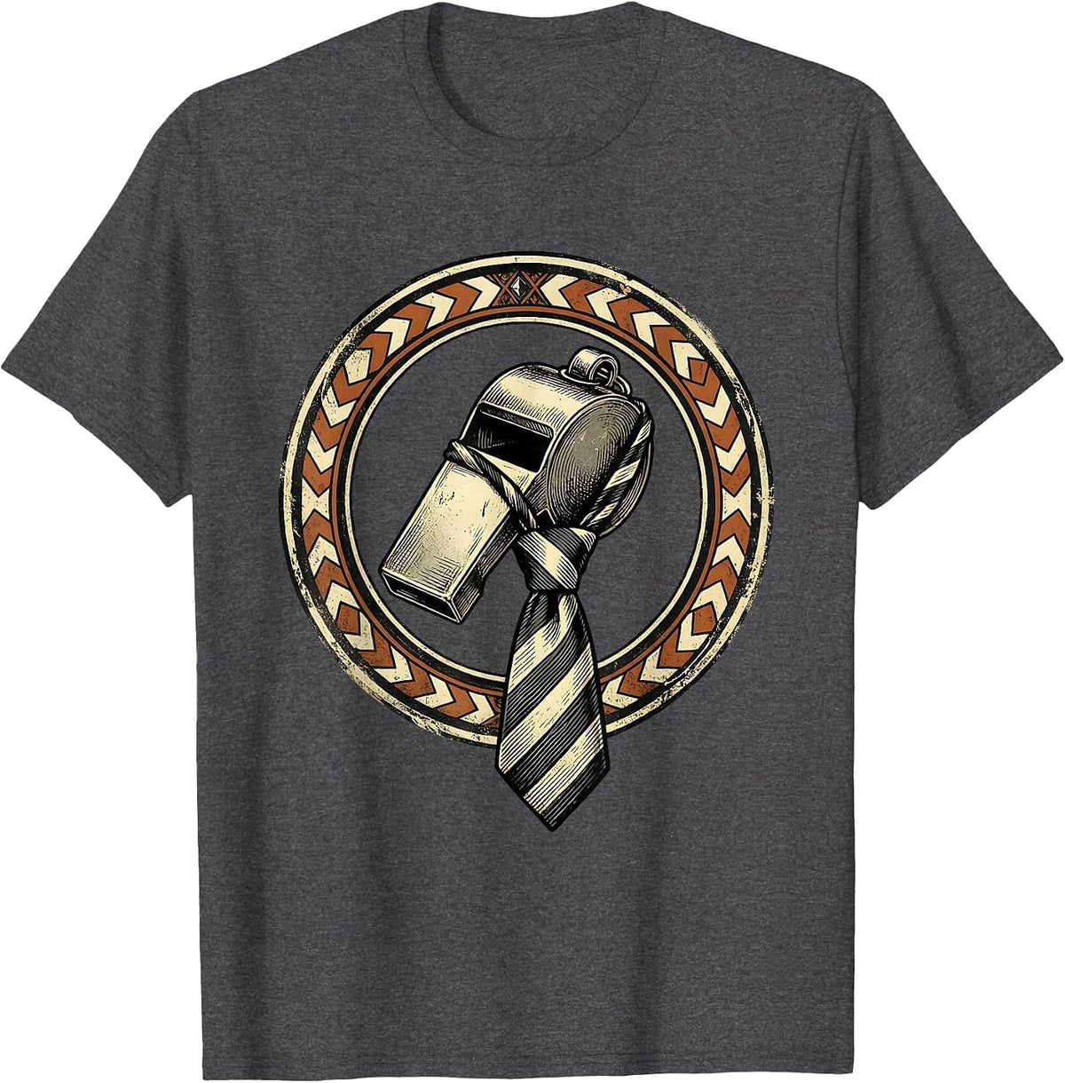 Soccer Dad Referee Whistle Necktie Graphic T-Shirt - Dark Heather Grey