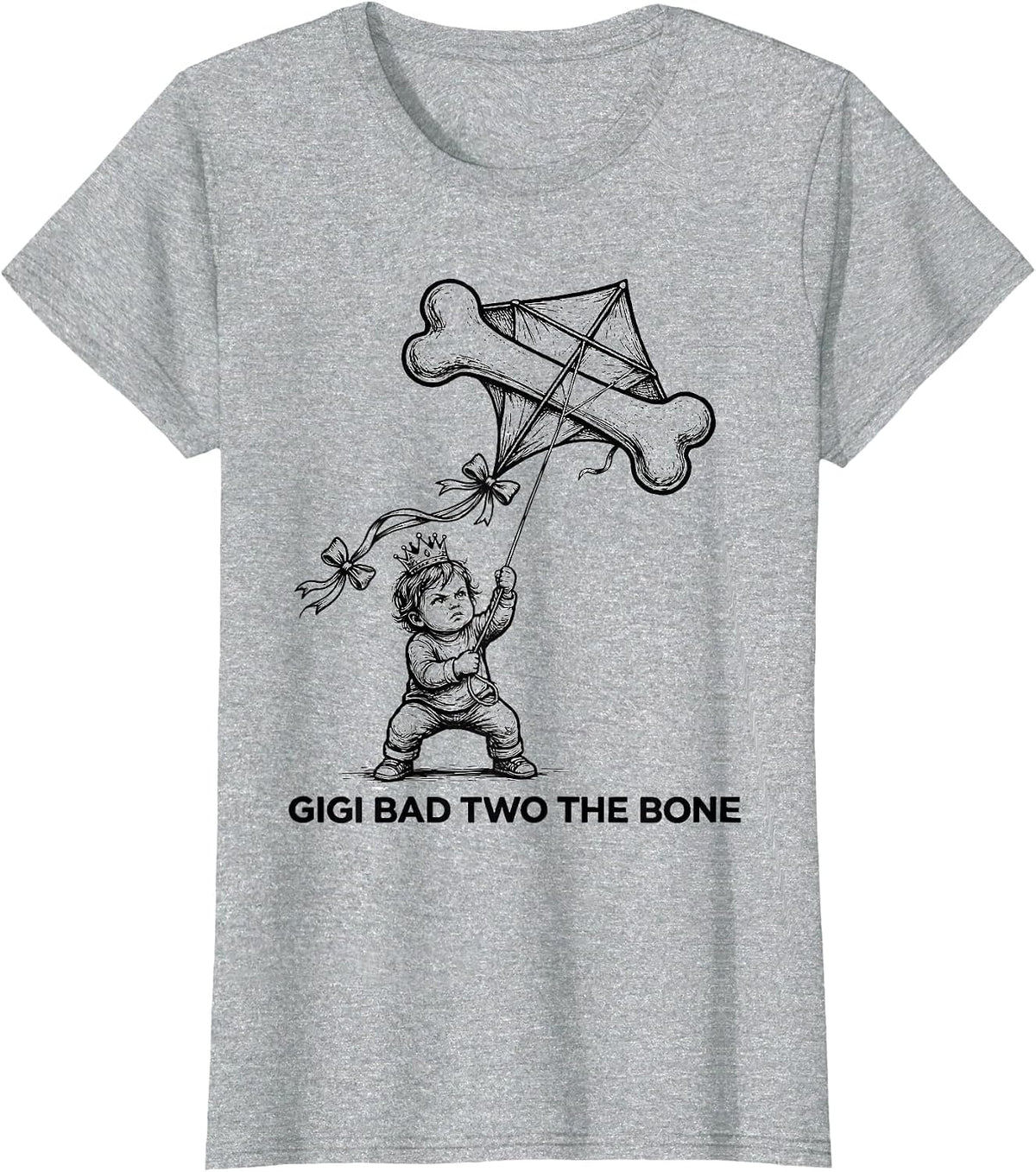 Gigi Bad Two The Bone Funny 2nd Birthday For Parents T-Shirt - Heather Grey