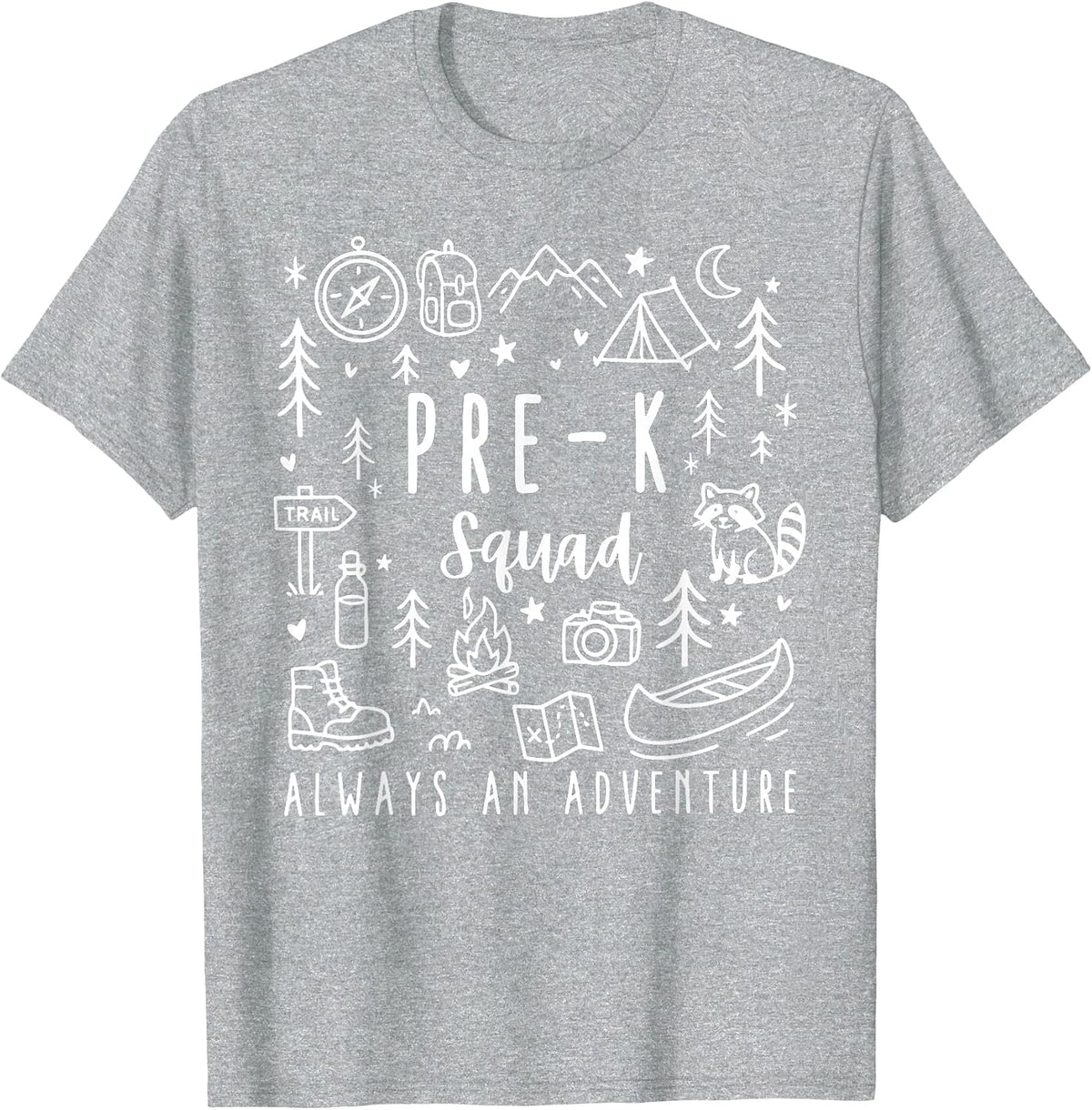 Pre-K Grade Squad Adventure Camping Preschool Teacher Kids T-Shirt - Heather Grey