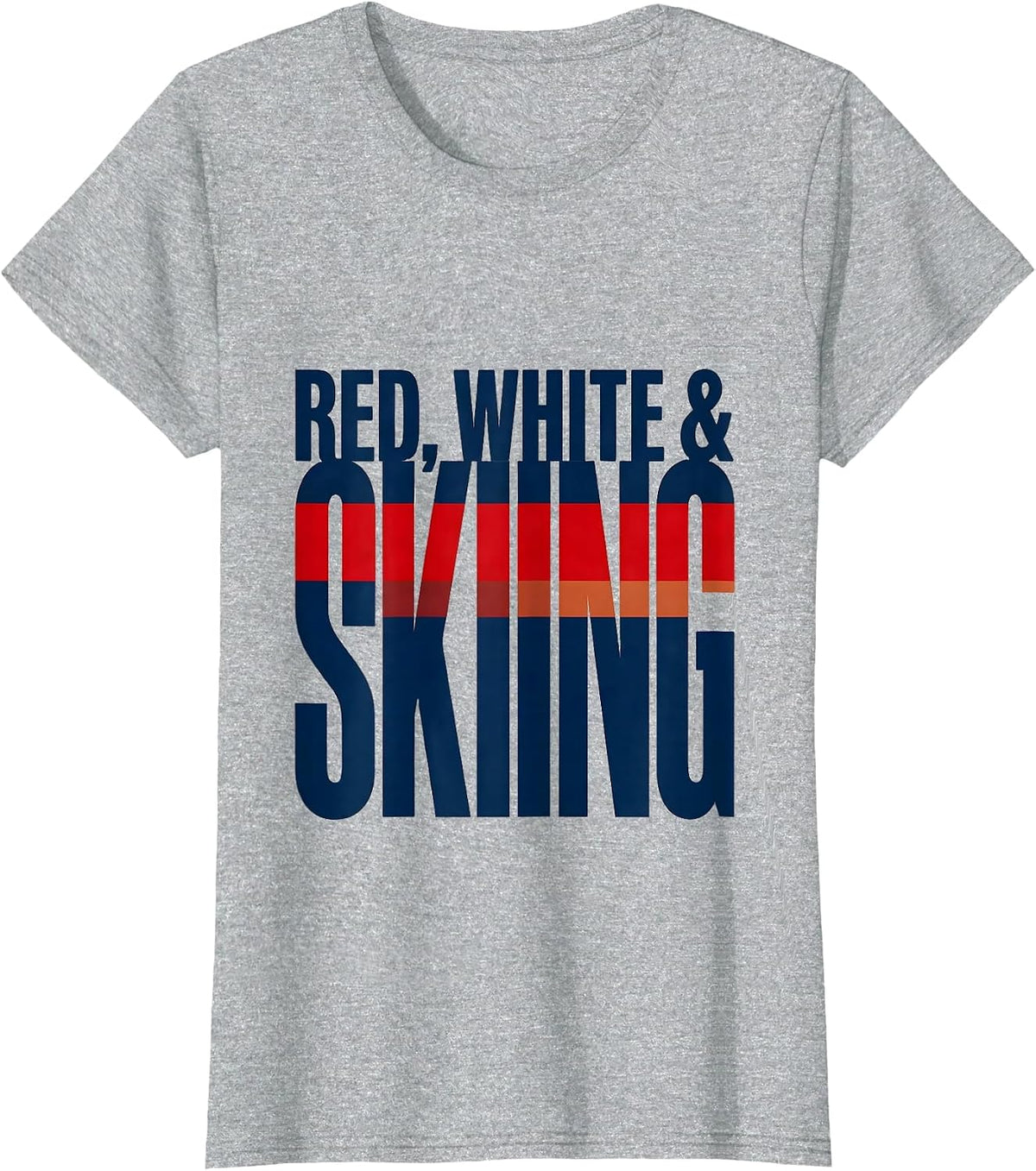 Red White Skiing Patriotic American Flag Sport Fan T-Shirt - Heather Grey