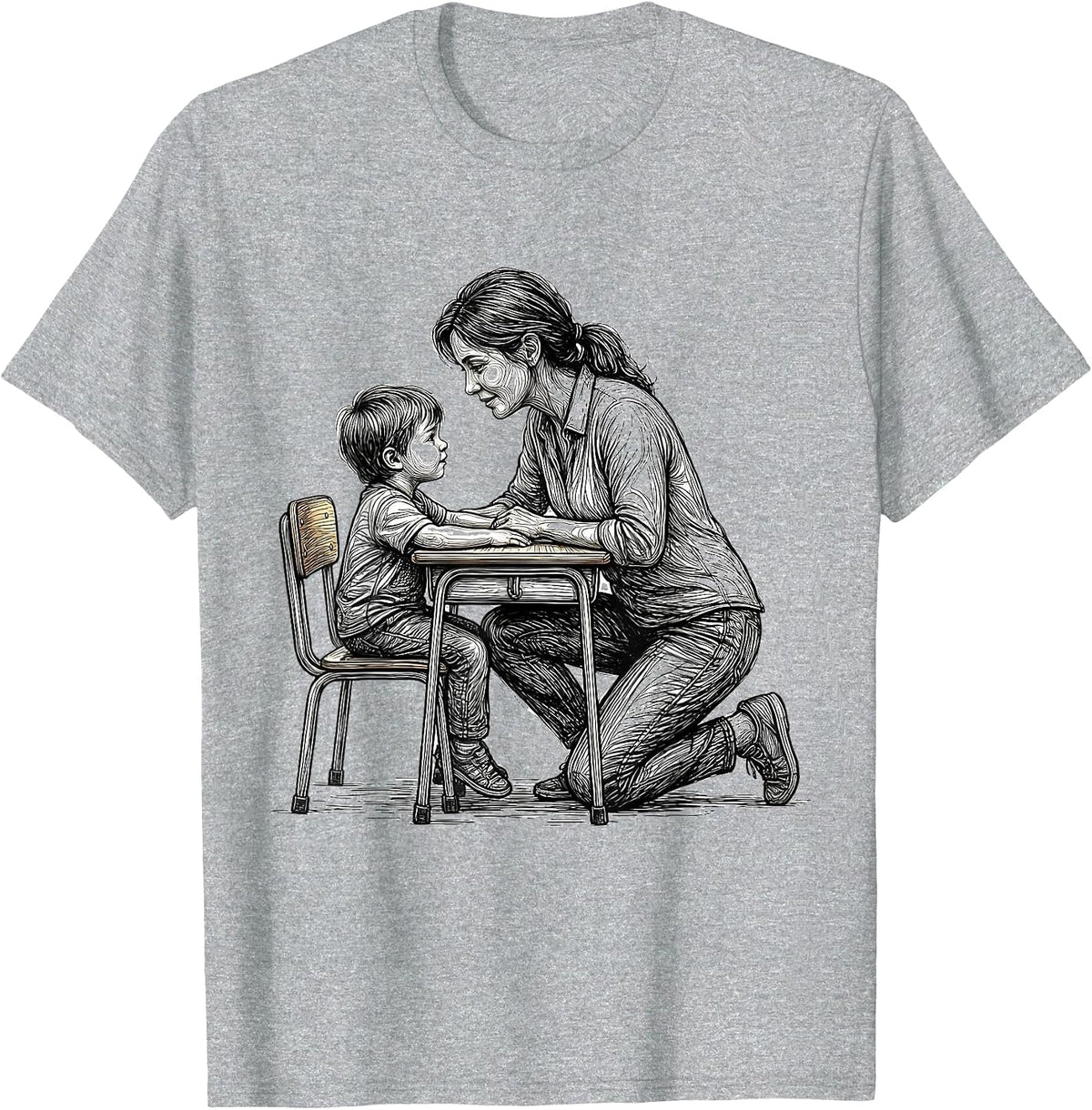 Men's Paraprofessional Teacher's Aide Student Desk Graphic T-Shirt - Heather Grey