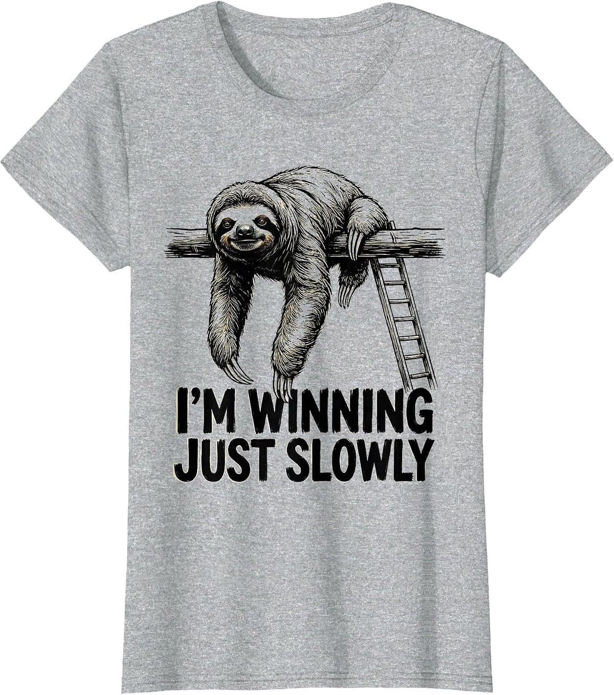 Women's I’m Winning, Just Slowly Funny Sloth Lover Humor T-Shirt - Heather Grey