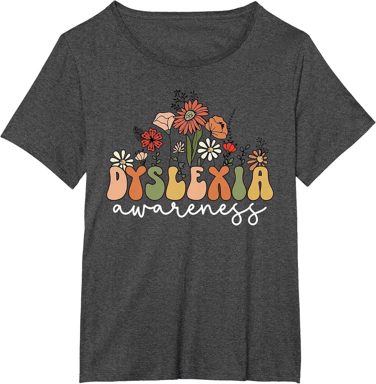 Floral Dyslexia Awareness Dyslexia Specialist Therapy T-Shirt - Dark Heather Grey