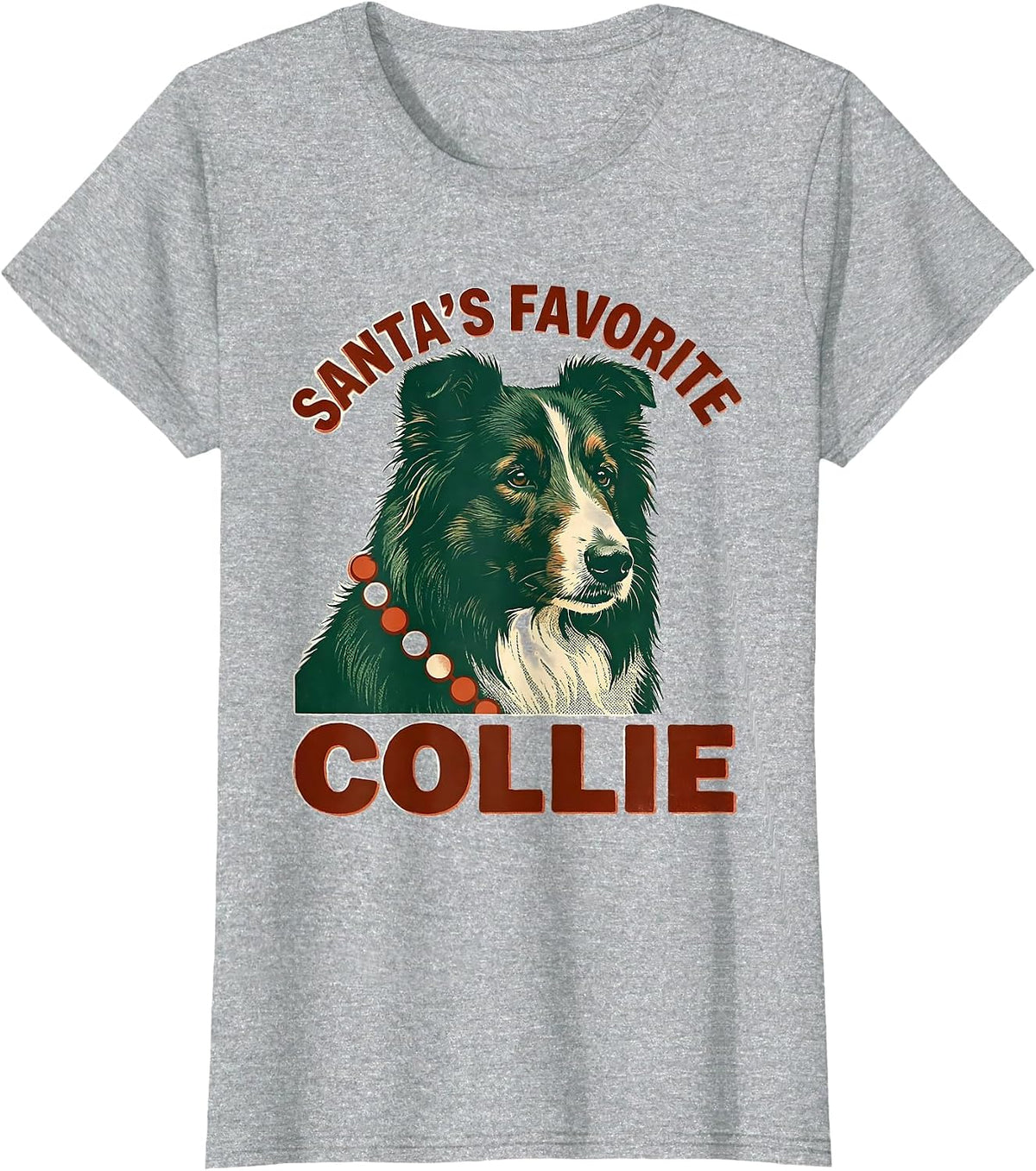 Santa's Favorite Collie Christmas Dog Breed Lover Holiday T-Shirt - Heather Grey
