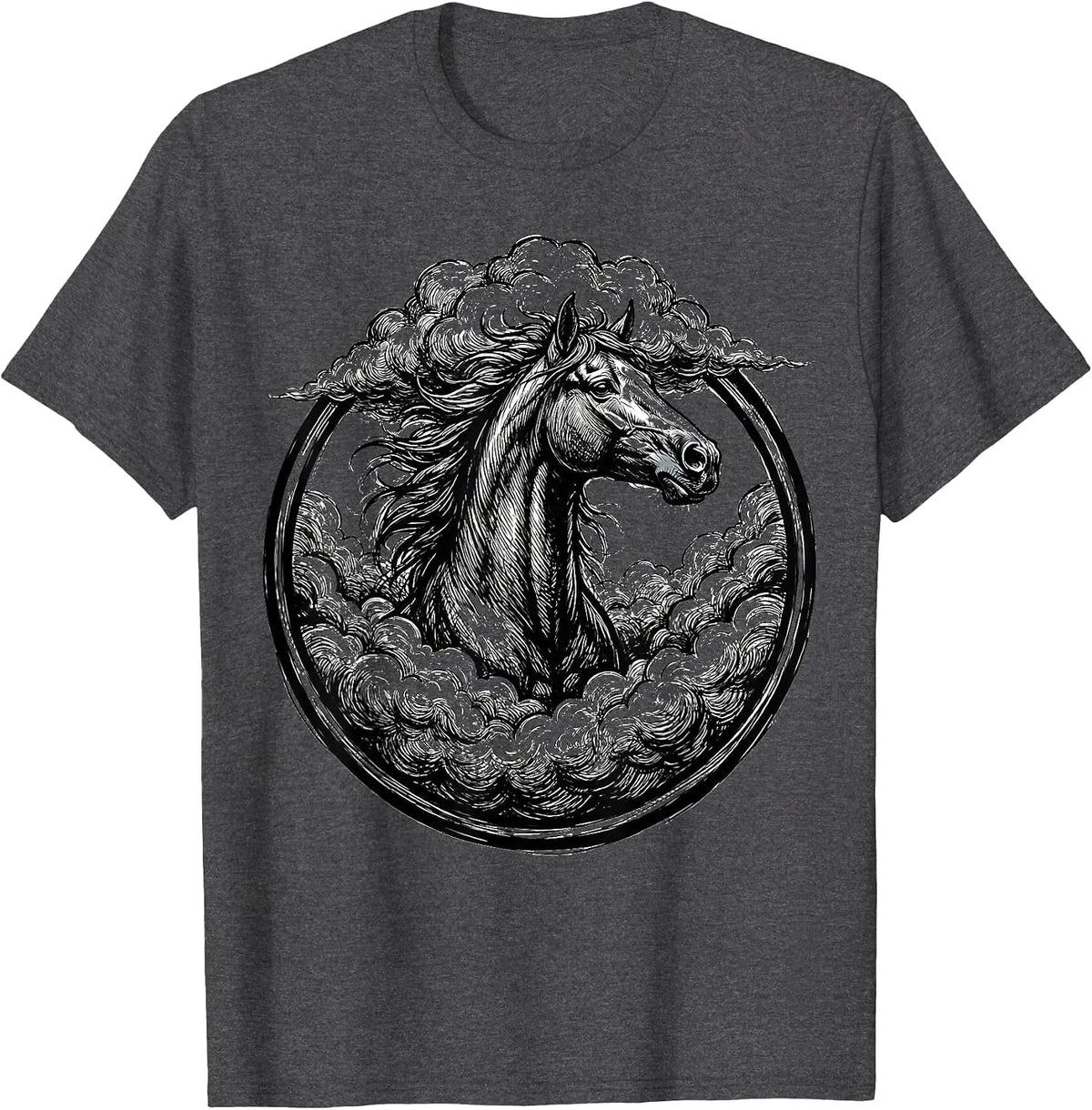 Horse Head Emerging From Thundercloud Graphic T-Shirt - Dark Heather Grey