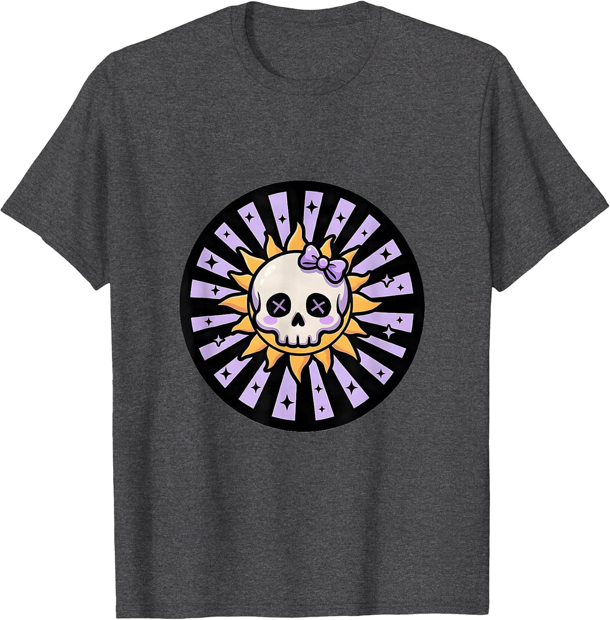 A Little Ray of Pitch Black Skull Sunray T-Shirt - Dark Heather Grey