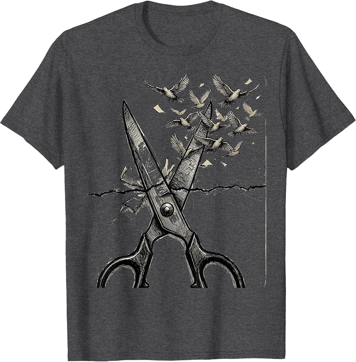Art Teacher Scissors Birds Graphic Design T-Shirt - Dark Heather Grey