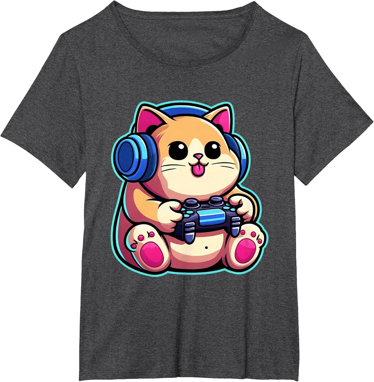 Funny Cat Gamer Gaming Cat Video Game T-Shirt - Dark Heather Grey