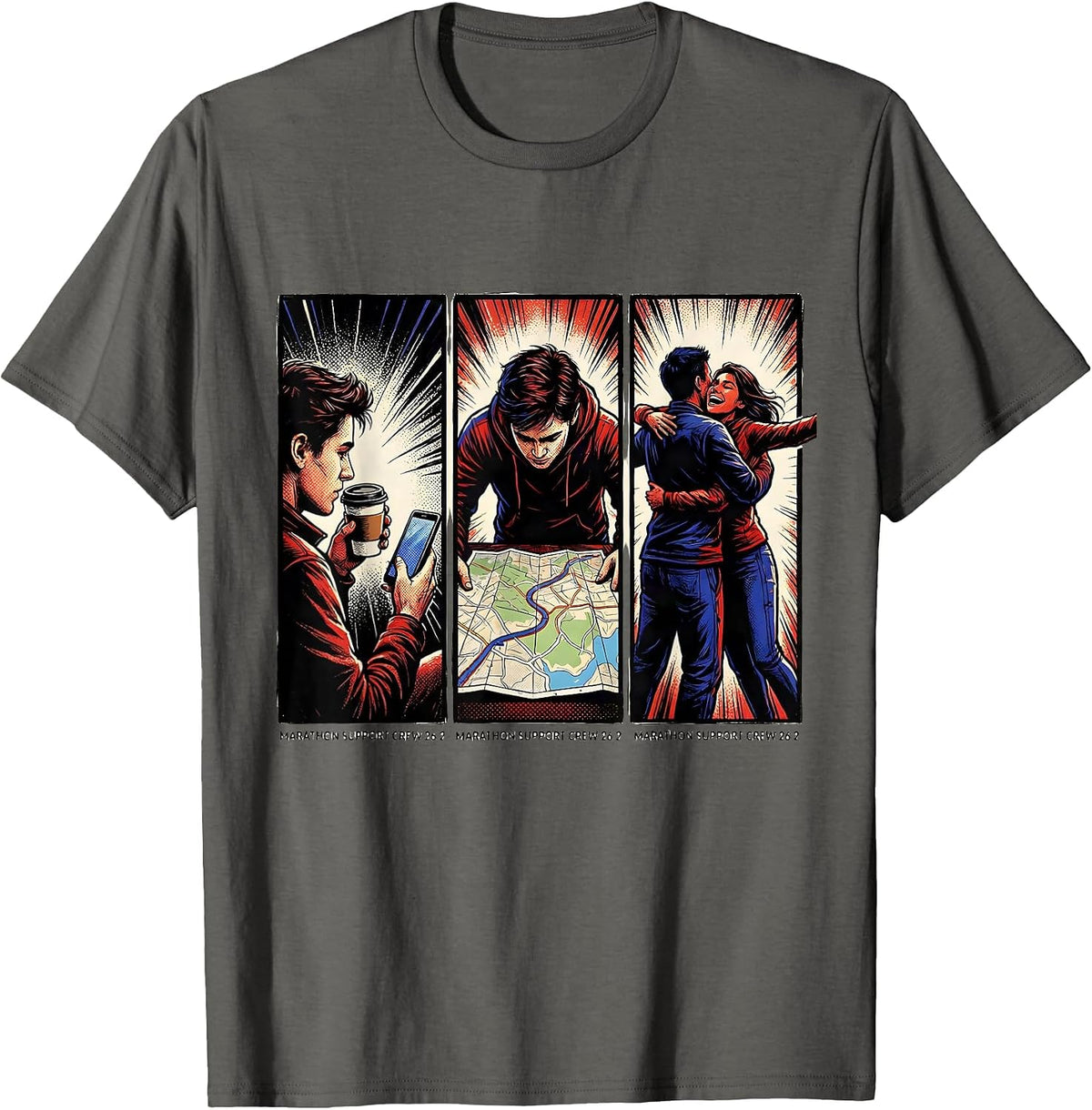 Men's Marathon Support Crew 26.2 Comic Book Runner Race Day Humor T-Shirt - Asphalt Grey