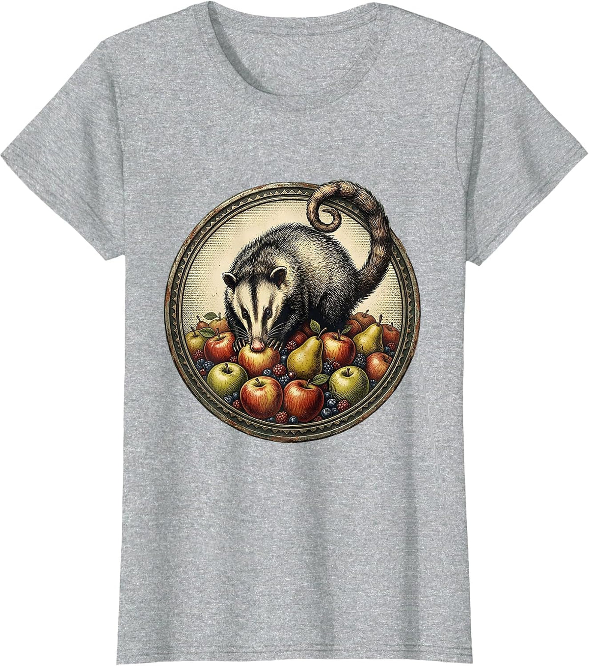 Women's Opossum Fruit Raid Funny Wildlife Graphic T-Shirt - Heather Grey