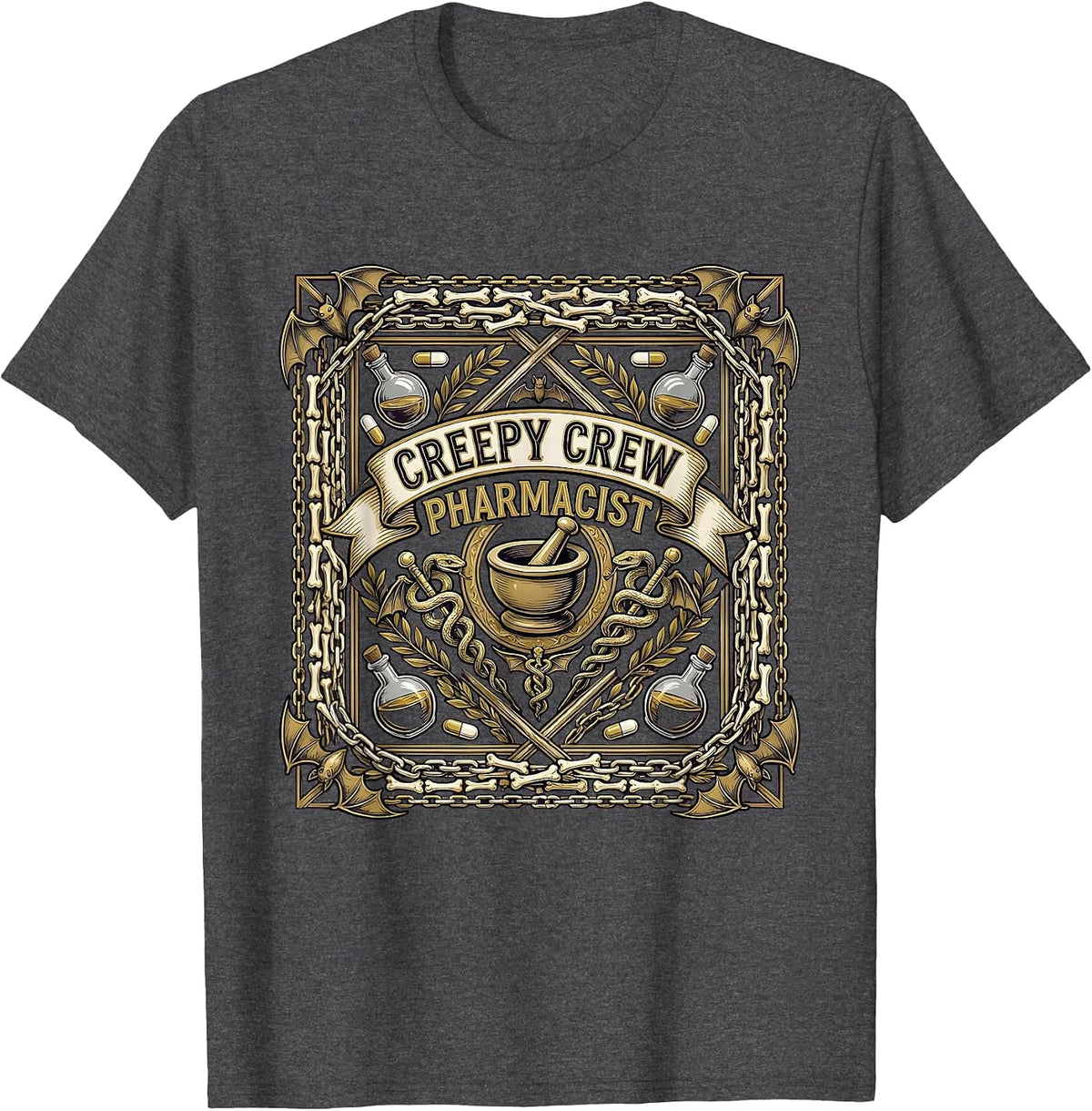 Boo Crew Pharmacist Halloween Design T-Shirt - Dark Heather Grey