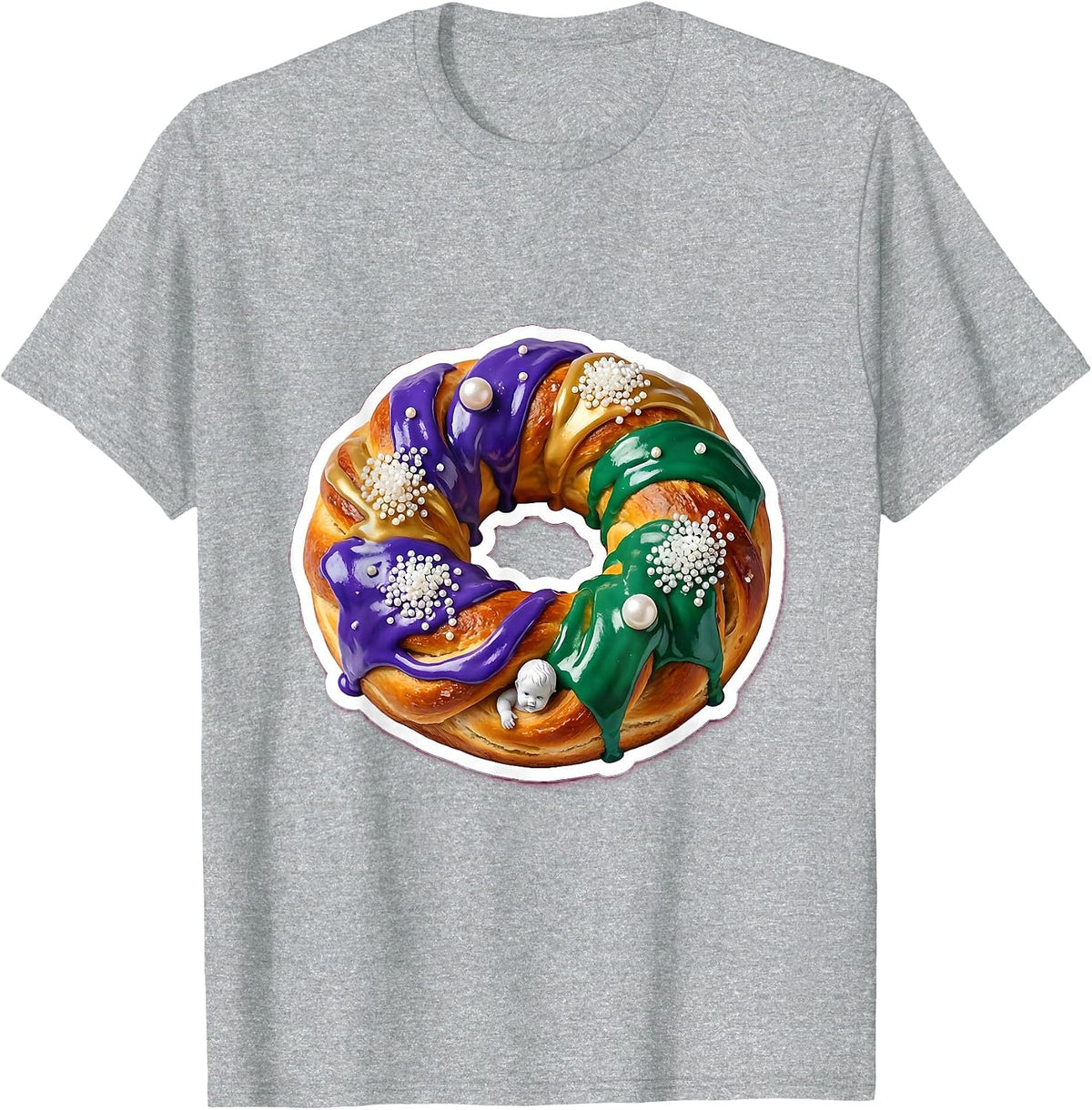 Men's Mardi Gras King Cake Purple Gold Green Icing T-Shirt - Heather Grey