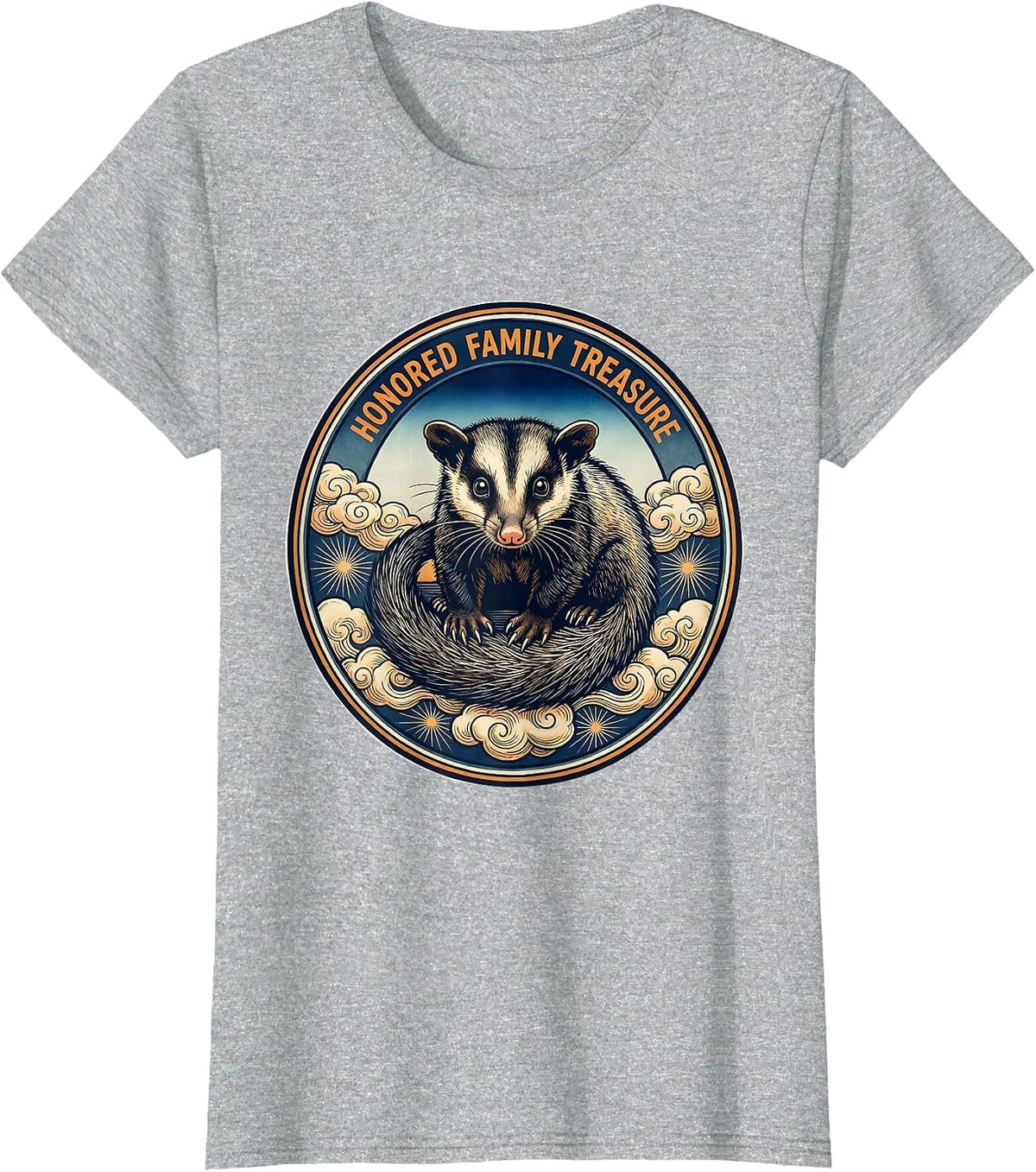 Honored Family Treasure Ukiyo-e Opossum Van Gogh Starry T-Shirt - Heather Grey