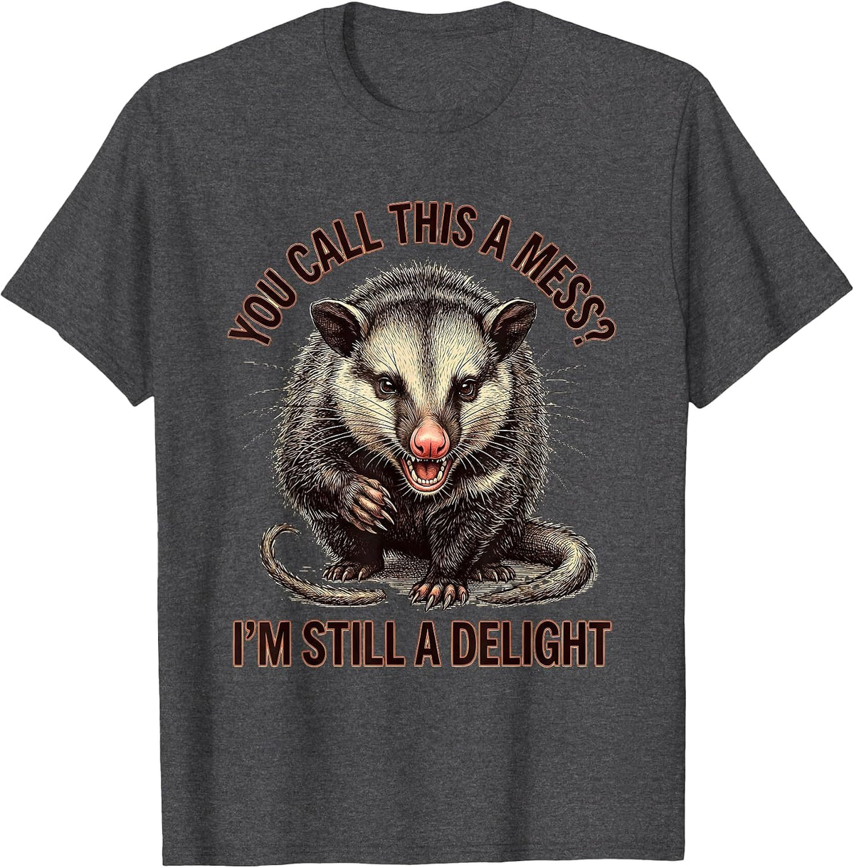 You Call This A Mess? I'm Still A Delight Funny Opossum T-Shirt - Dark Heather Grey