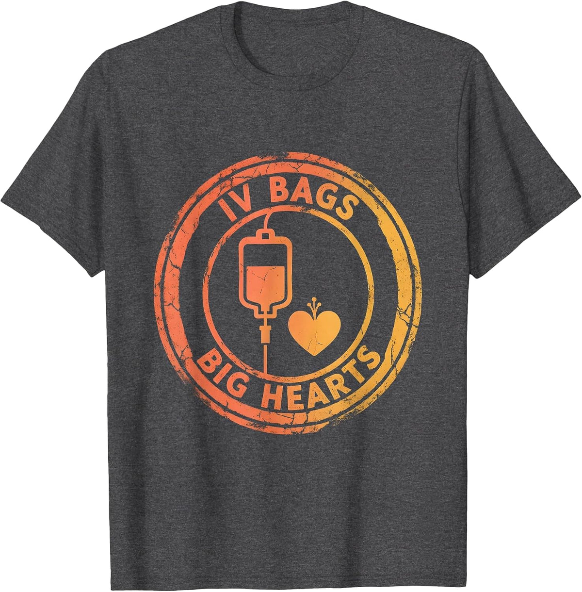 IV Bags and Big Hearts Oncology Nurse Design T-Shirt - Dark Heather Grey