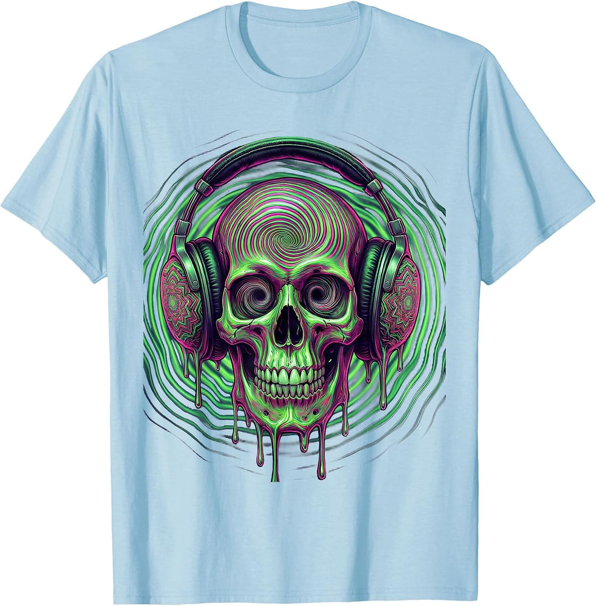 Men's Skull With Oversized Vintage Headphones Graphic T-Shirt - Baby Blue