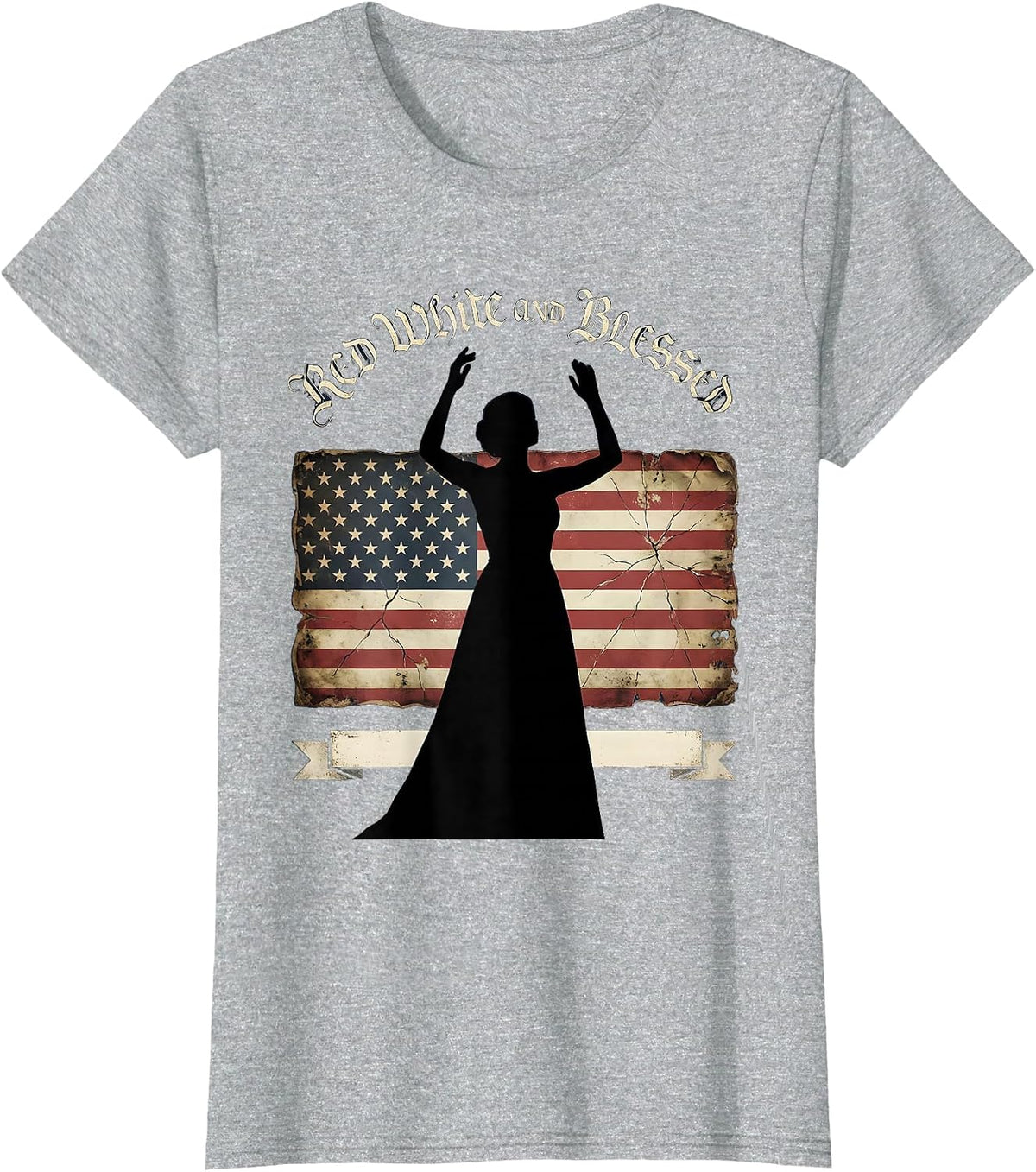 Women's Red White and Blessed Patriotic Design T-Shirt - Heather Grey
