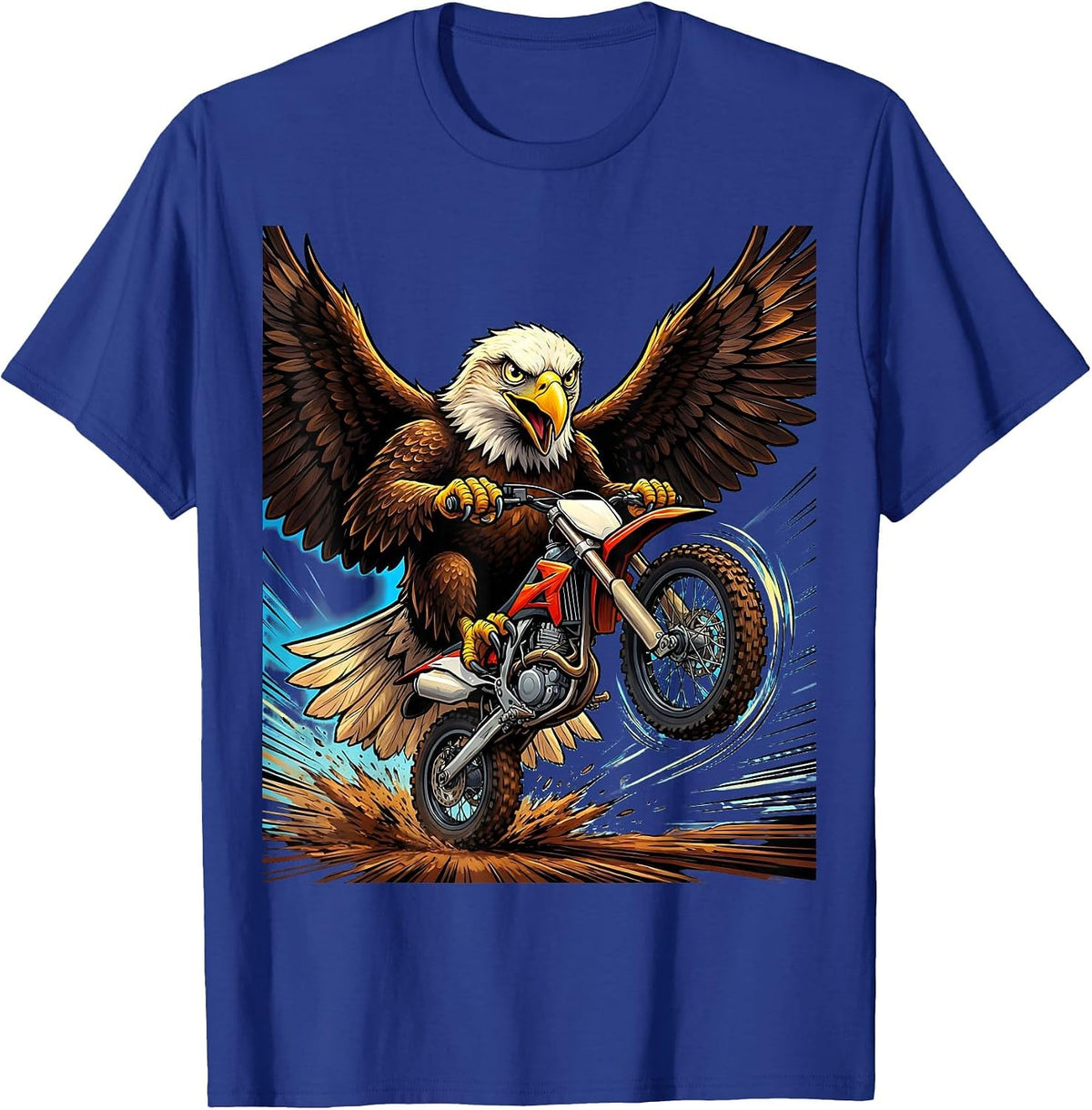 Eagle Carrying Dirt Bike Graphic Tee T-Shirt - Royal Blue