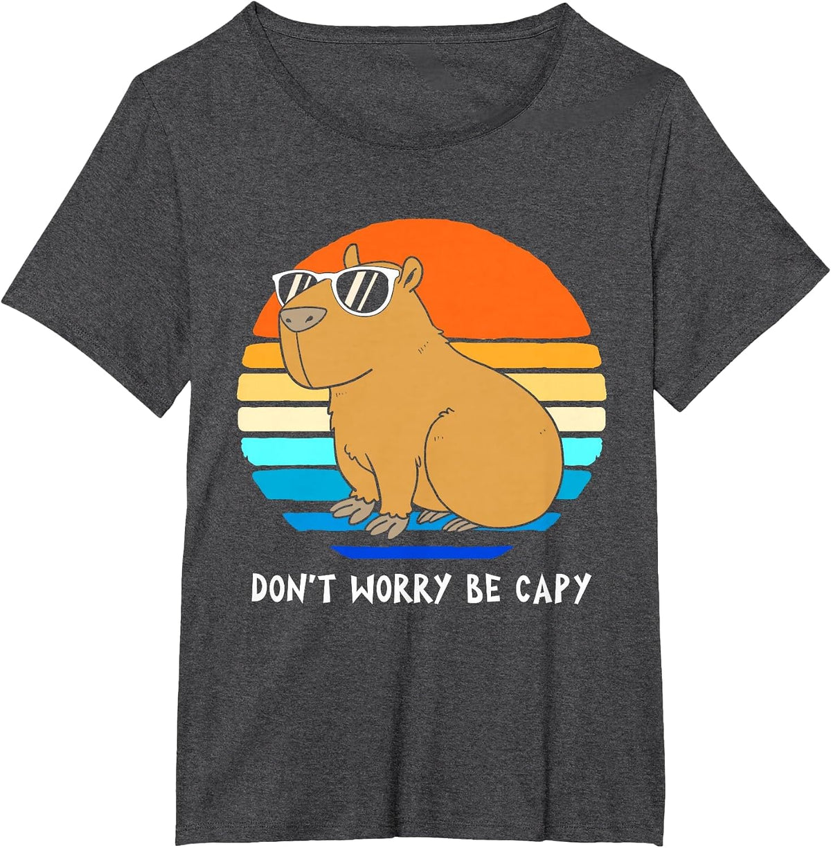 Retro Rodent Funny Capybara Dont Be Worry Be Capy T-Shirt - Dark Heather Grey