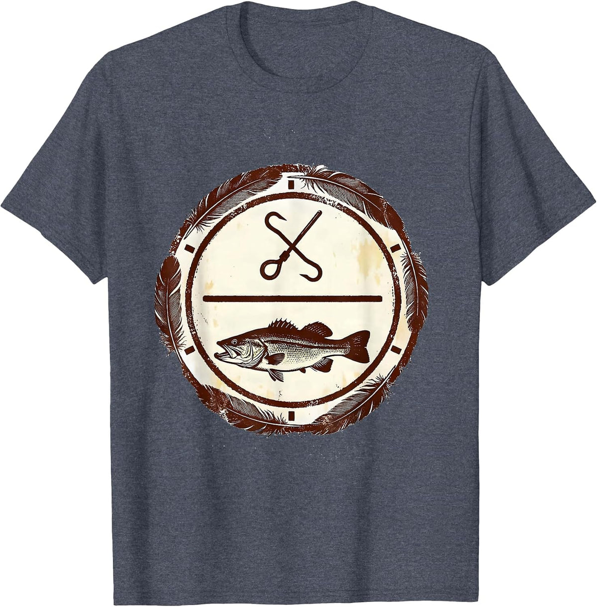 Broken Stamp Bass Fishing Badge Humor T-Shirt - Heather Blue