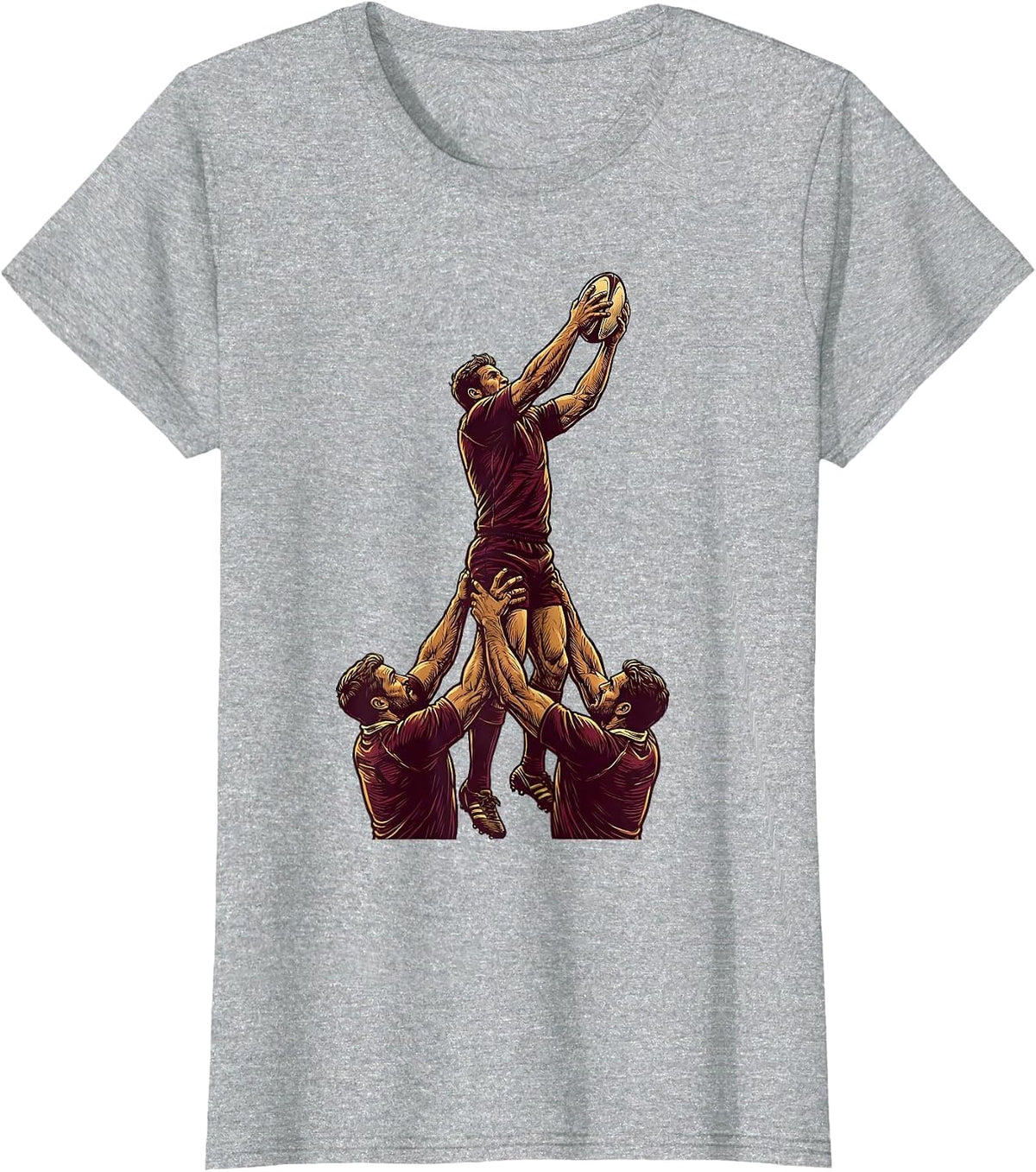 Rugby Lineout Lift Graphic Design T-Shirt - Heather Grey