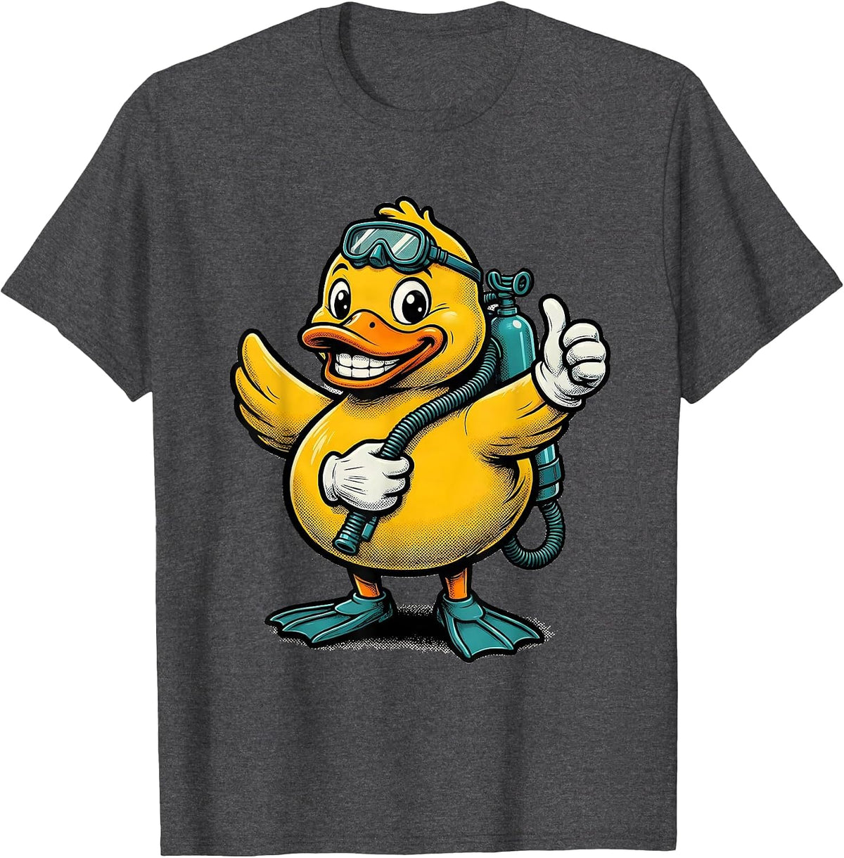 Rubber Duck Scuba Diver Funny Graphic Tee T-Shirt - Dark Heather Grey