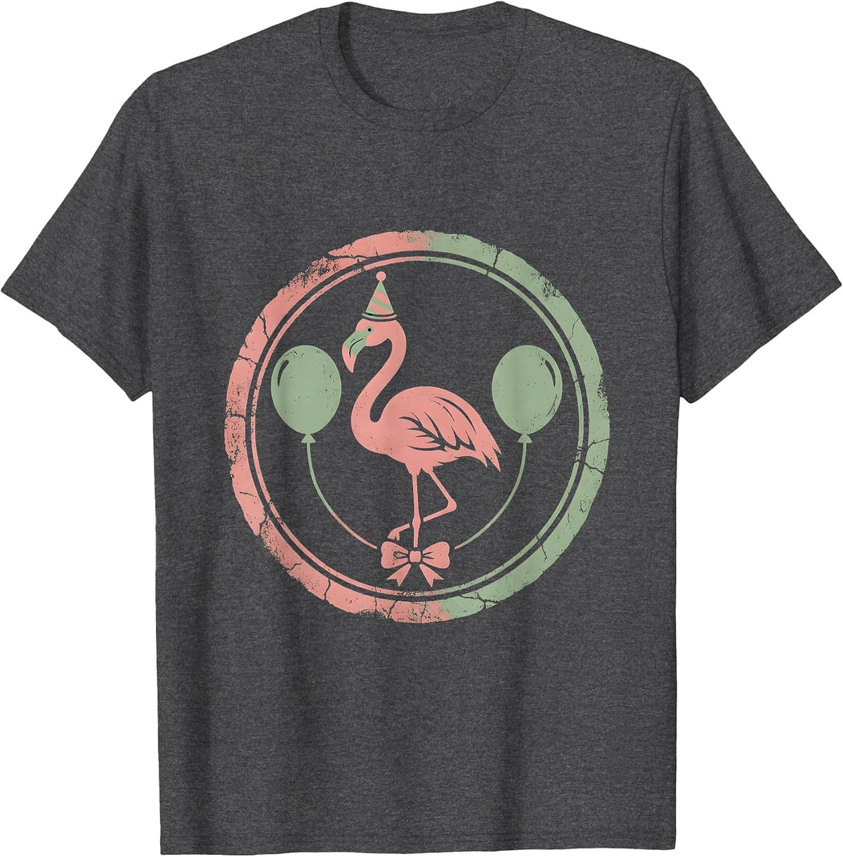 Men's Flamingo Birthday Party Hat Balloons Celebration T-Shirt - Dark Heather Grey