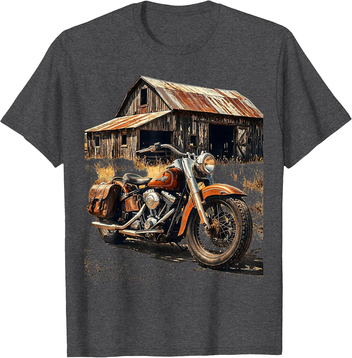 Men's Vintage Motorbike Barn American Classic Illustration T-Shirt - Dark Heather Grey