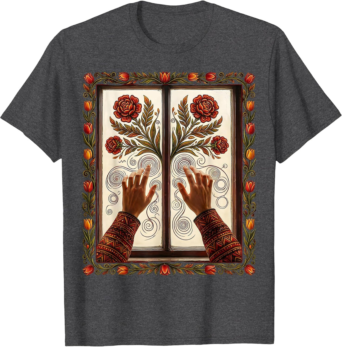 Teacher Math Equations Foggy Window Illustration T-Shirt - Dark Heather Grey