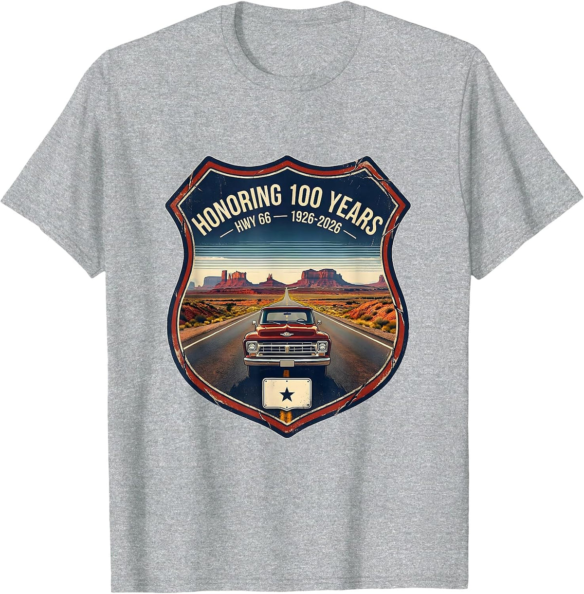 Men's Honoring 100 Years Hwy 66 1926-2026 Vintage T-Shirt - Heather Grey