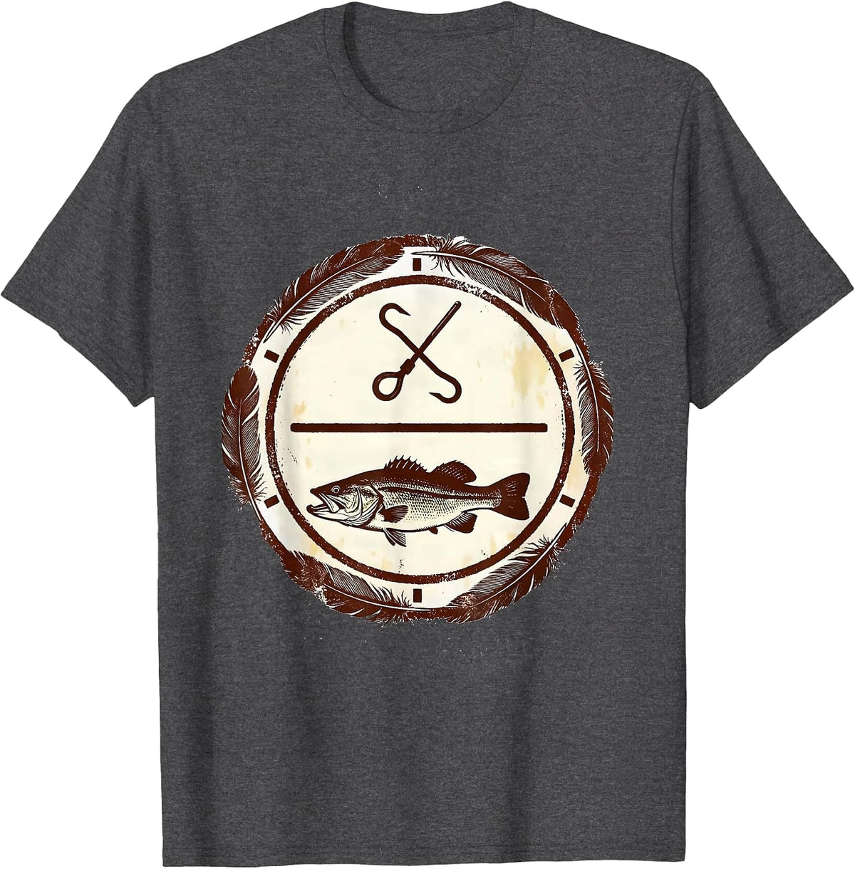 Broken Stamp Bass Fishing Badge Humor T-Shirt - Dark Heather Grey
