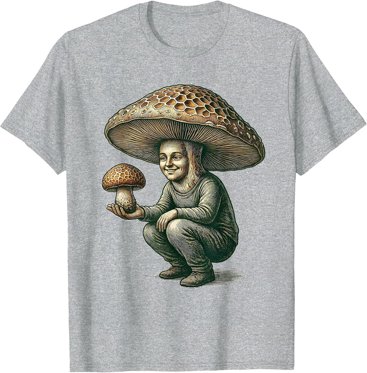 Men's Morel Hat Forager Crosshatch Mushroom Hunting Humor T-Shirt - Heather Grey