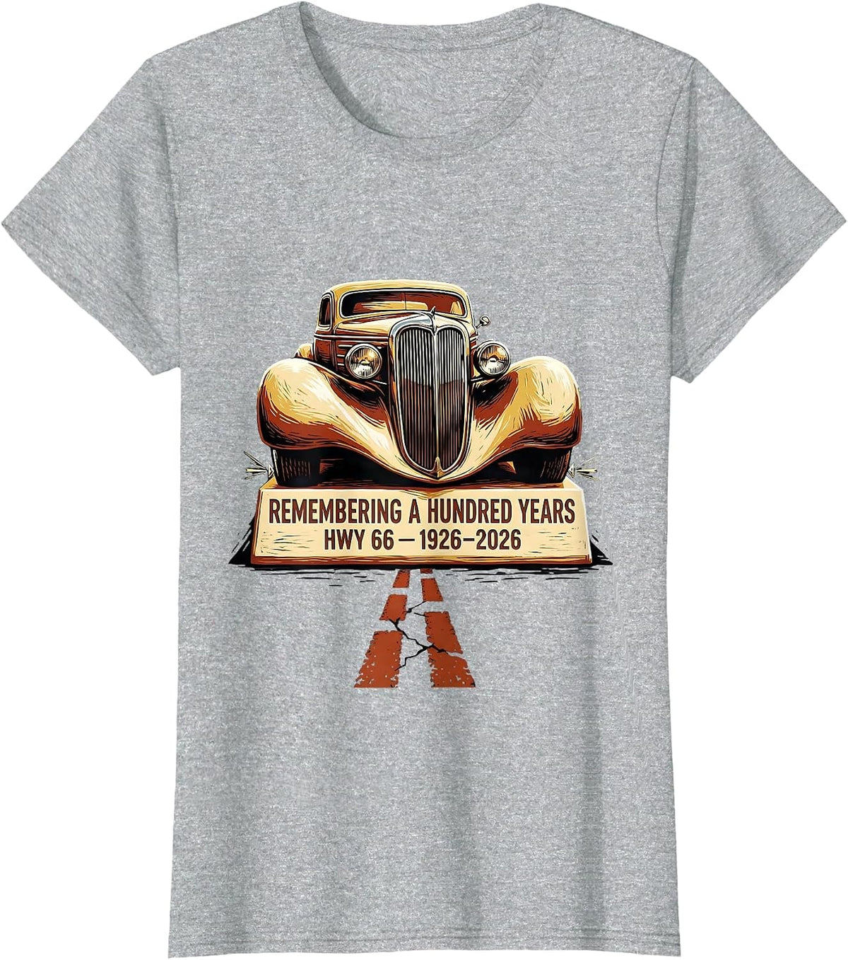 Women's Remembering A Hundred Years Hwy 66 Vintage T-Shirt - Heather Grey