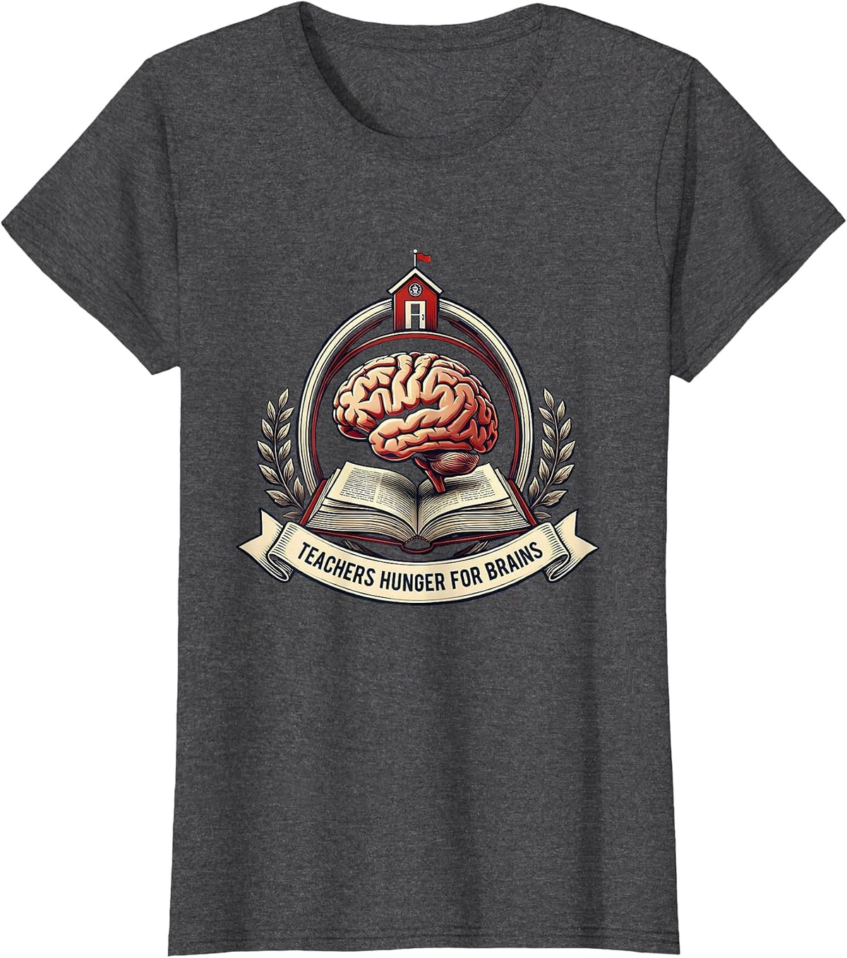 Women's Teachers Hunger For Brains Funny Zombie Teacher Halloween T-Shirt - Dark Heather Grey