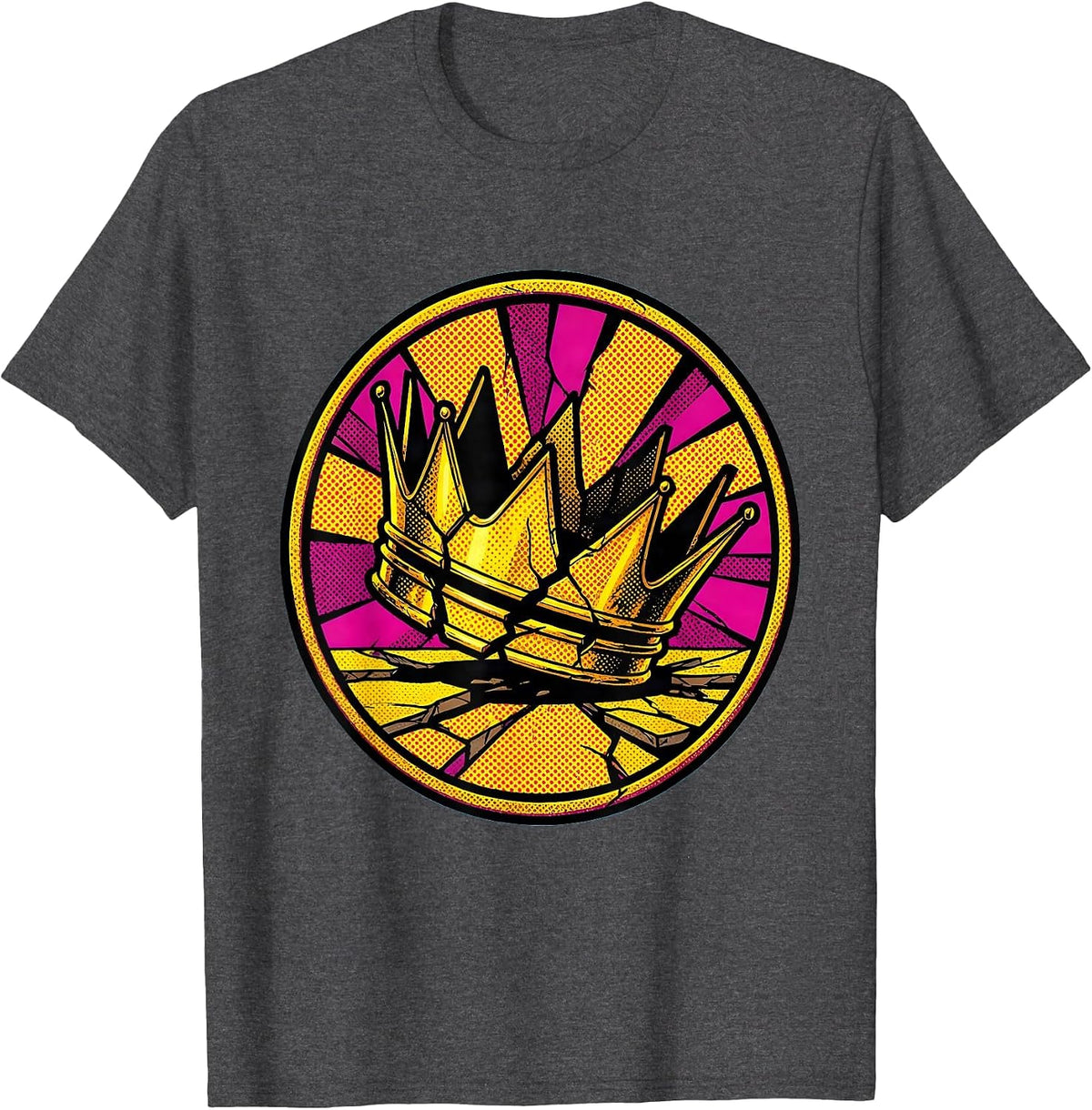 Shattered Golden Crown Fallen Royalty Design T-Shirt - Dark Heather Grey