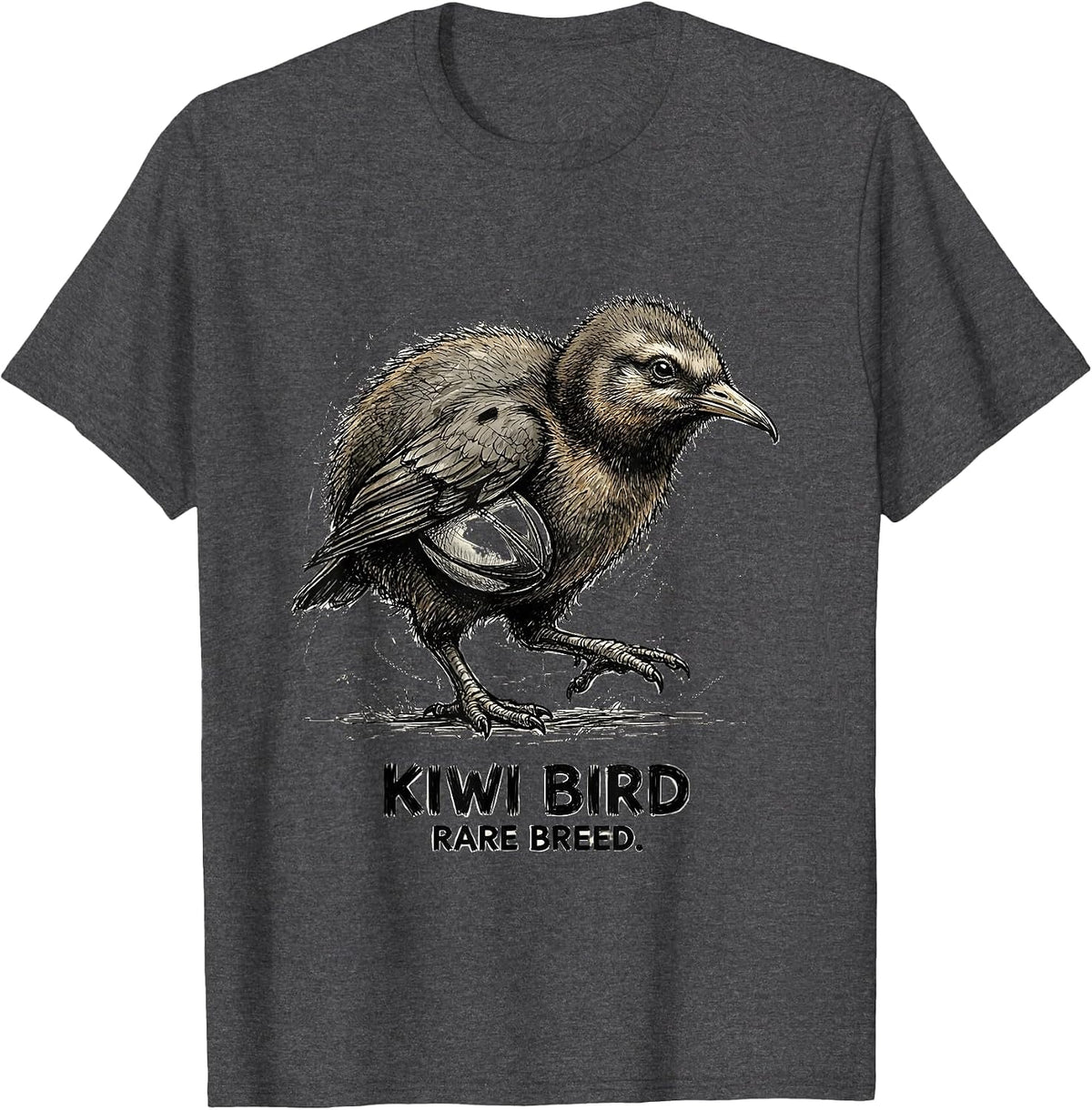 Kiwi Bird. Rare Breed. Hand-Sketched Design T-Shirt - Dark Heather Grey