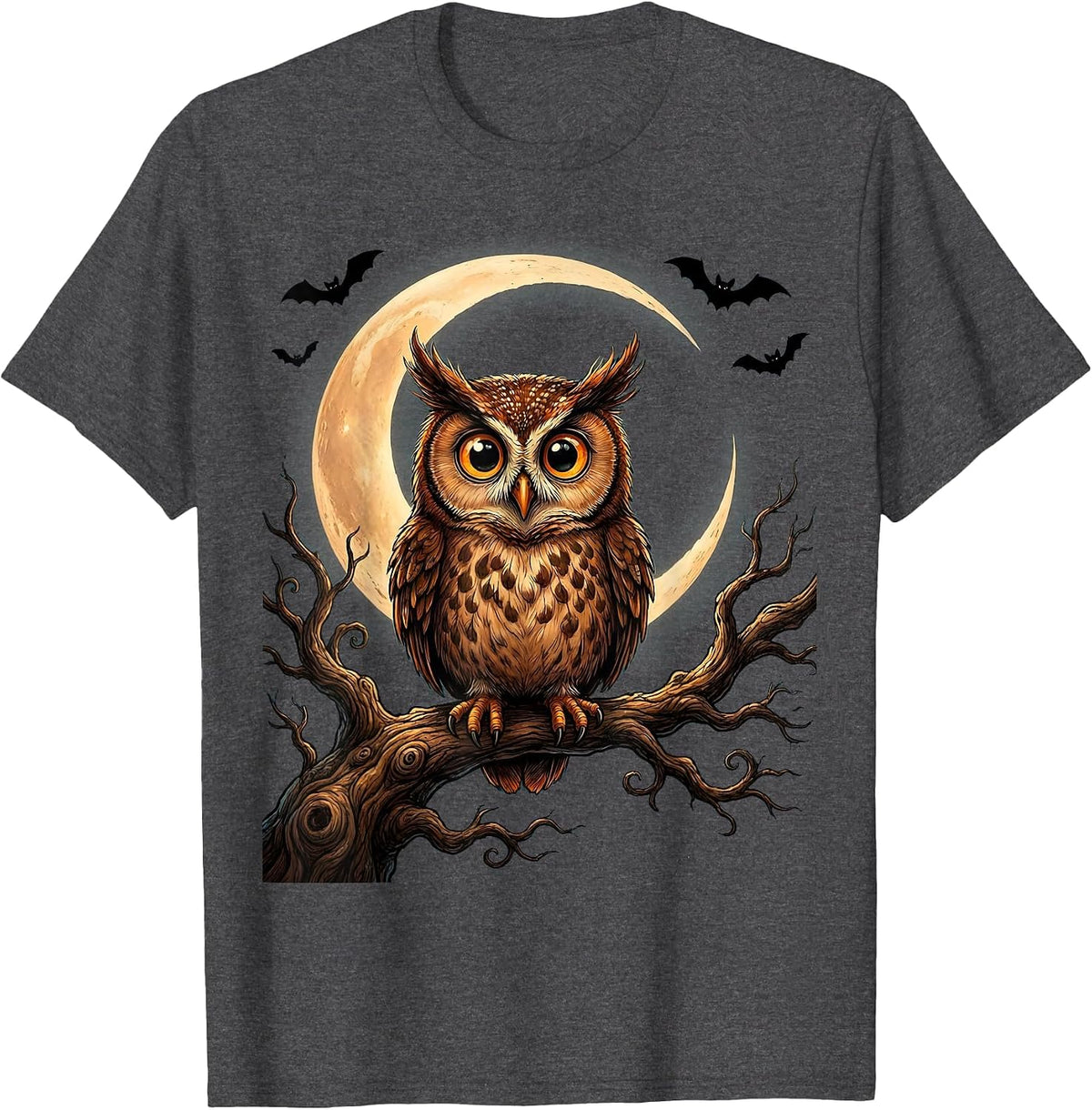 Men's Kids Halloween Owl on Spooky Tree Branch T-Shirt - Dark Heather Grey