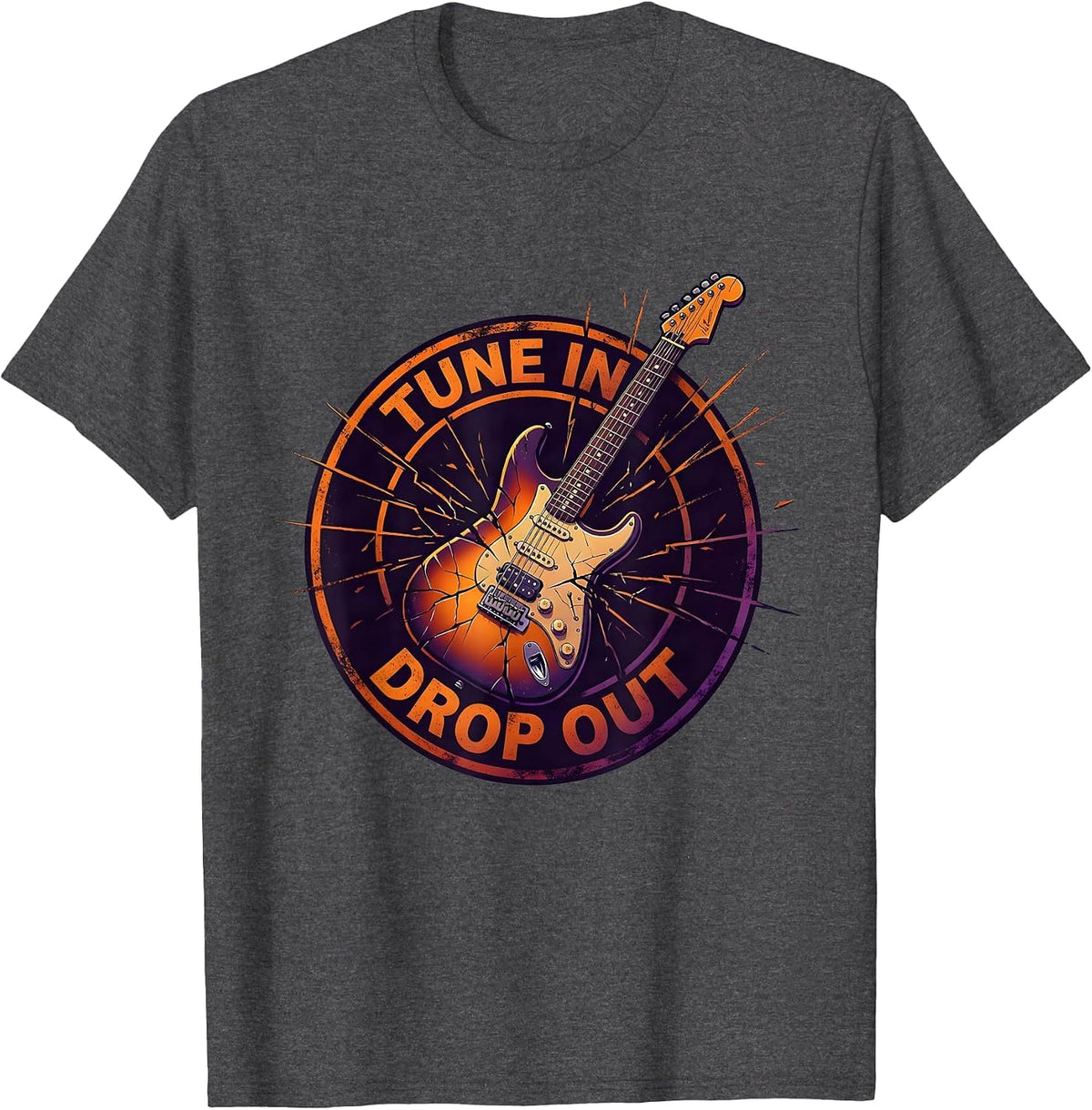 Tune In Drop Out Grunge Counterculture Design T-Shirt - Dark Heather Grey