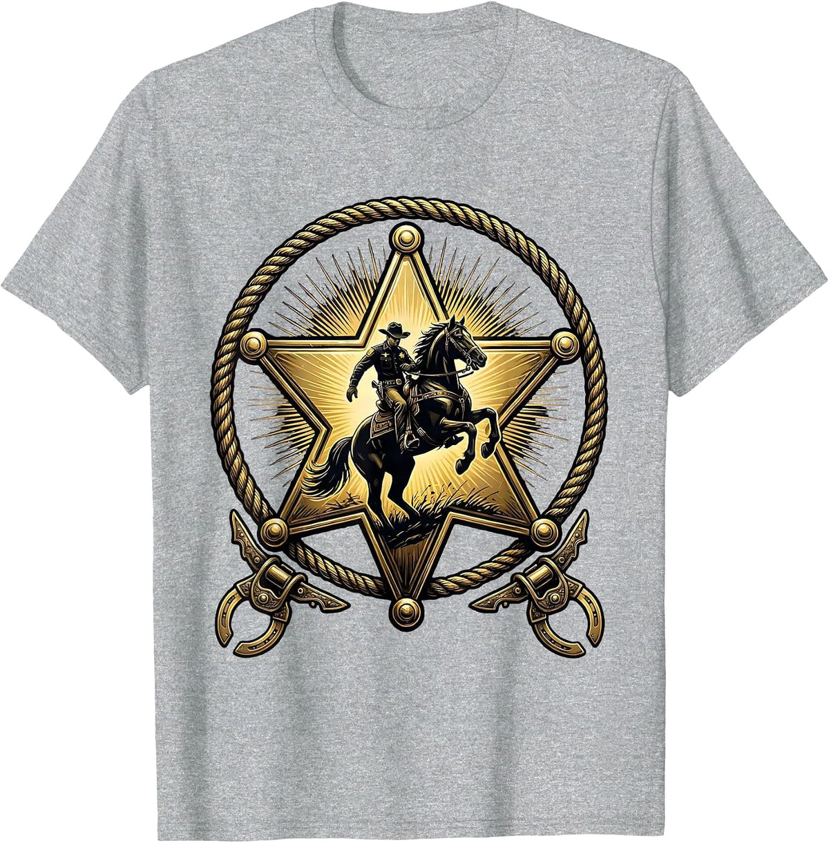 Men's Lone Sheriff Riding Horse at Sunset Western T-Shirt - Heather Grey