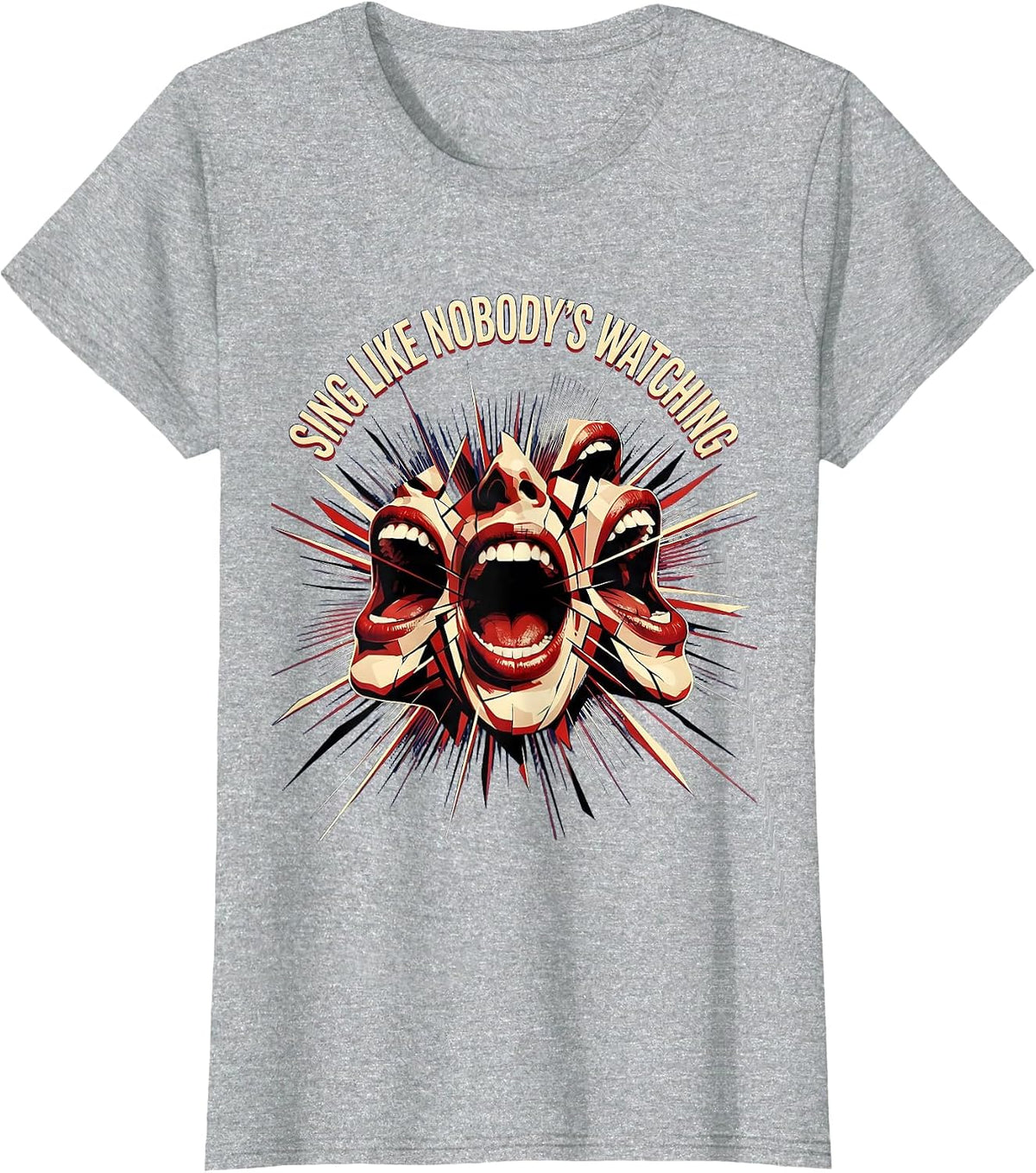 Sing Like Nobody's Watching Music Lover Design T-Shirt - Heather Grey
