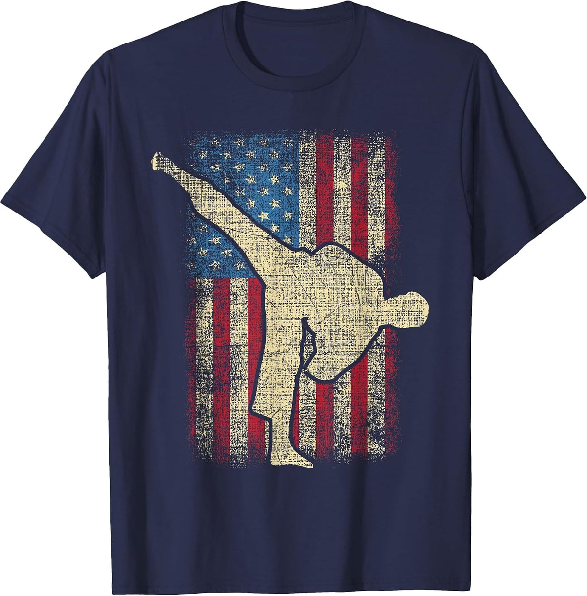 Patriotic USA Flag Karate Taekwondo Mixed Martial Arts MMA T-Shirt - Navy Blue