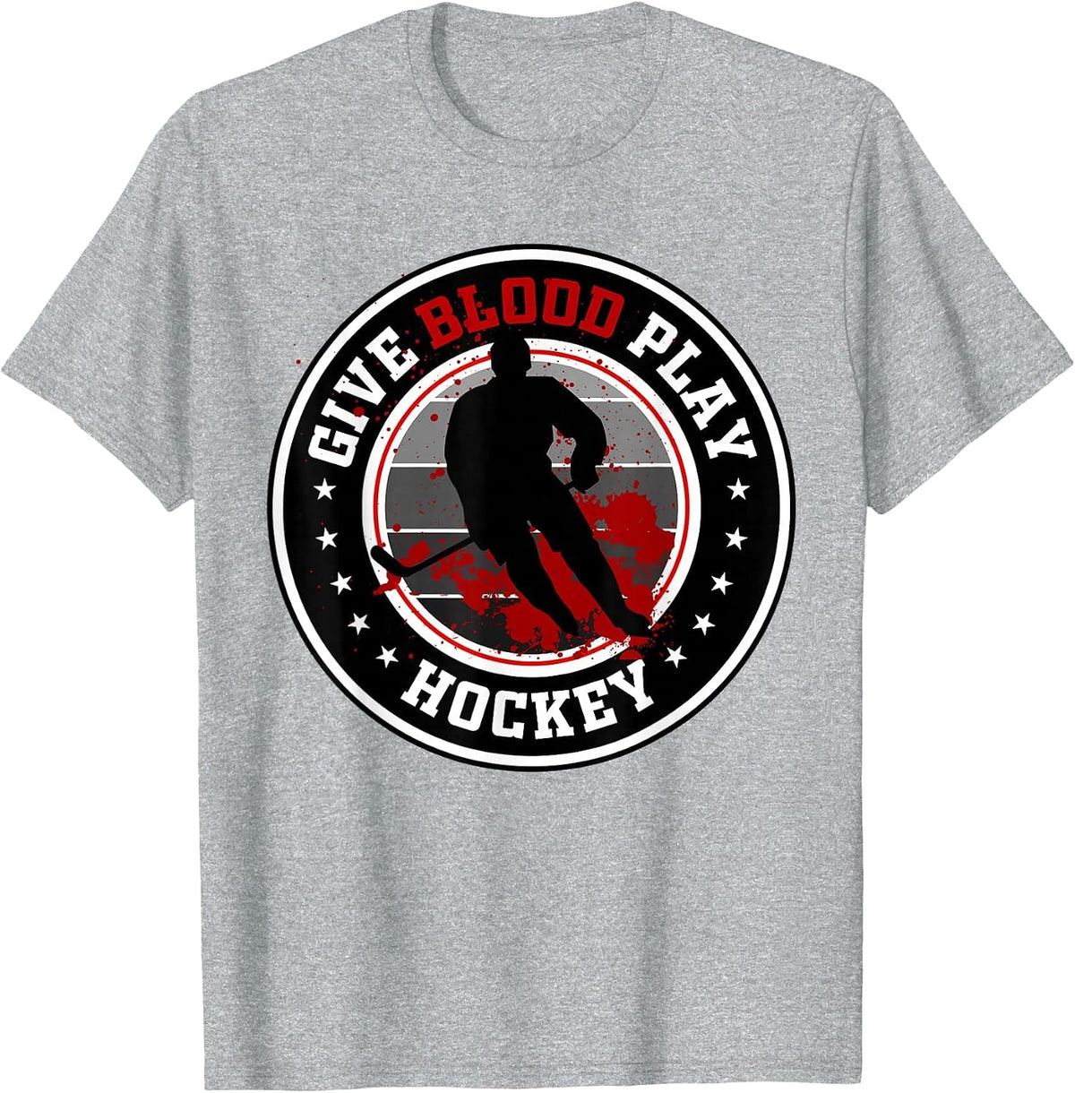 Hockey boy Stuff or Give Blood Play Hockey White T-Shirt - Heather Grey