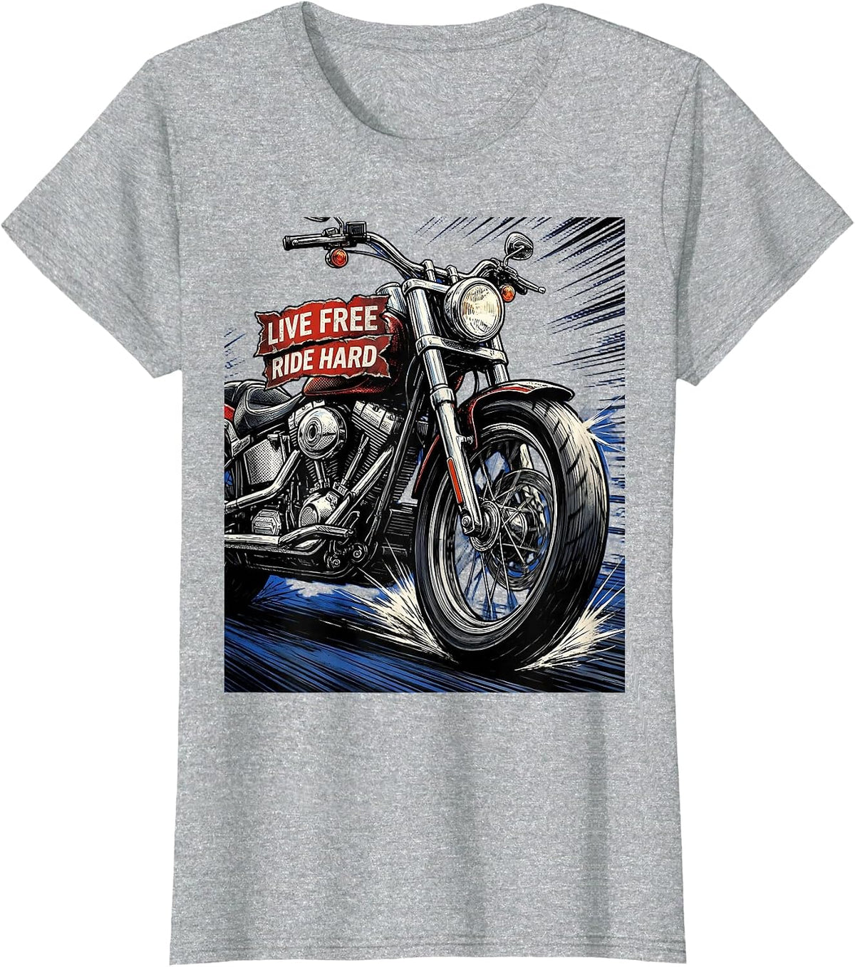 Live Free Ride Hard Biker Graphic Design T-Shirt - Heather Grey