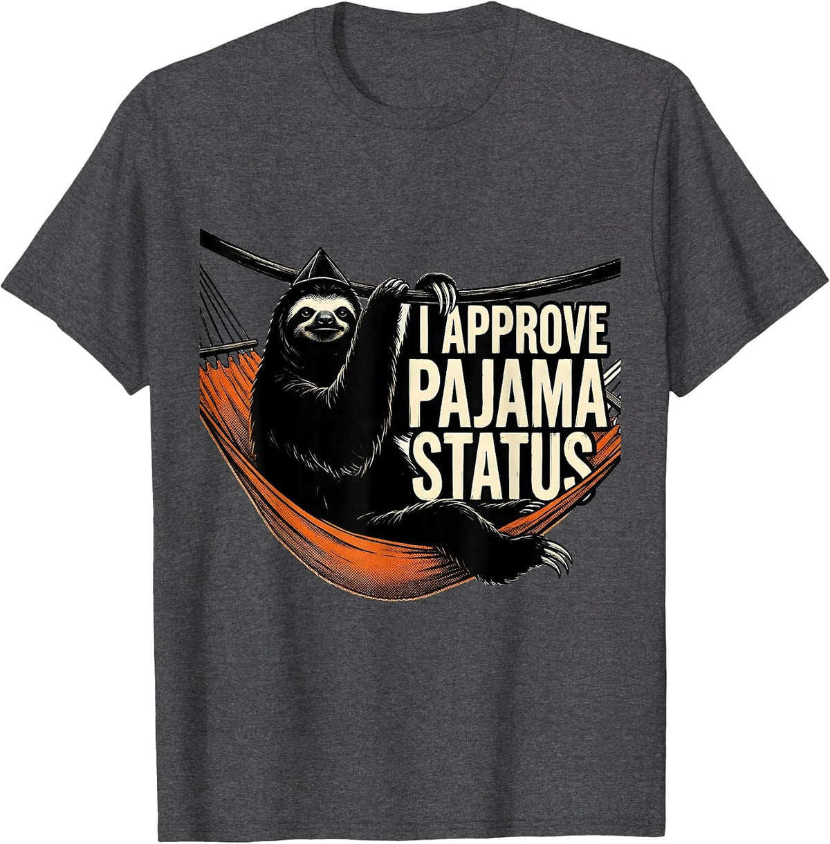 Men's I Approve Pajama Status Funny Sloth Lover Sleepover Gift T-Shirt - Dark Heather Grey