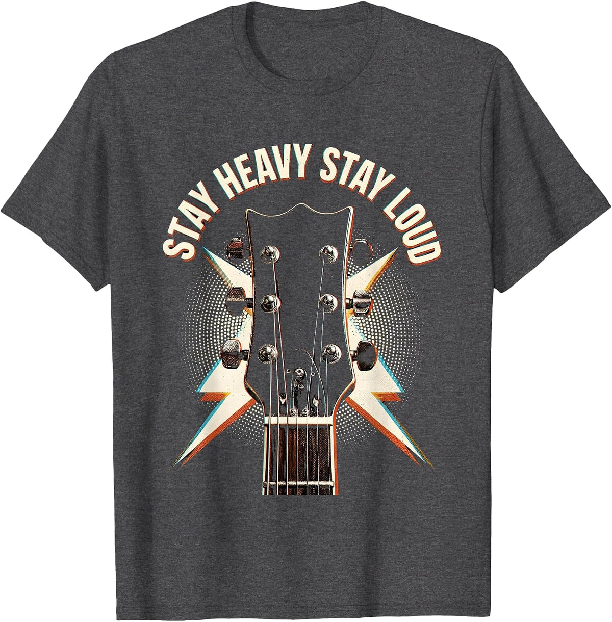 Stay Heavy Stay Loud Metal Music Graphic Design T-Shirt - Dark Heather Grey