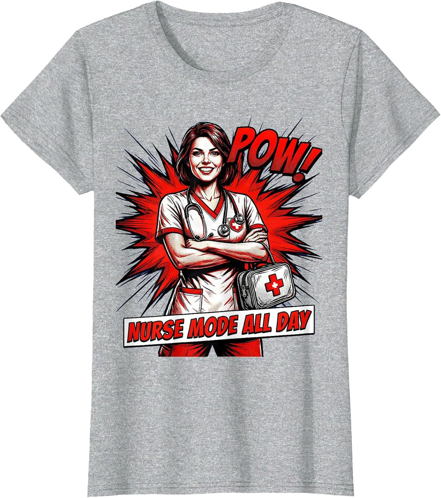 Nurse Mode All Day School Nurse Design T-Shirt - Heather Grey